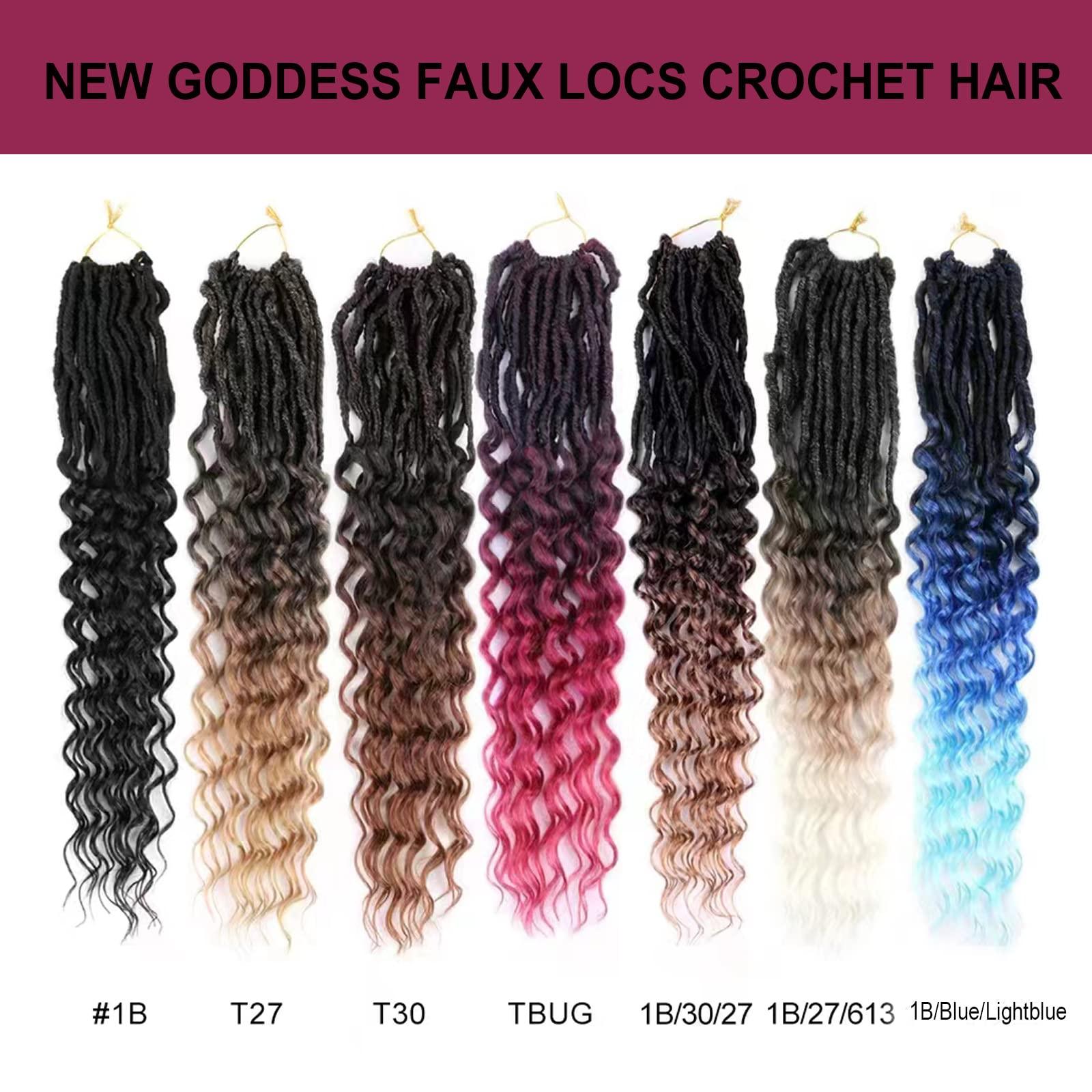 THEMIS HAIR New Faux Locs Crochet Hair With Curly Ends 14 Inch 8 Packs Ombre Goddess Locs Pre Looped Crochet Braids Deep Waves Distressed Soft Locs Synthetic Hair Extensions For Black Women14inch1B30