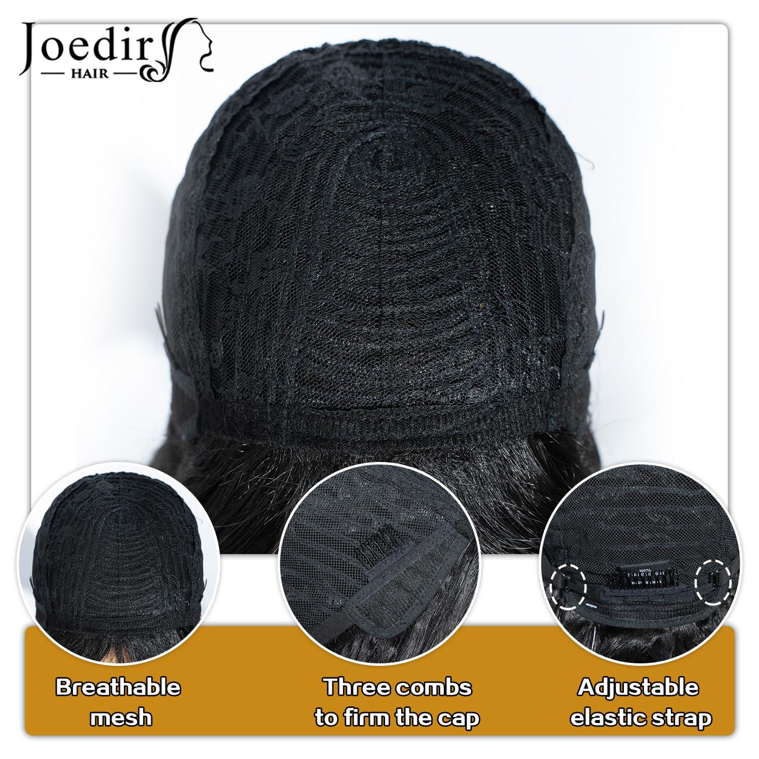 JOEDIR HAIR JOEDIR HAIR Black Wig with Bangs Long Wavy Wigs for Women Curtain Bangs Wig 26 Inch Synthetic Wig Halloween Costumes Cosplay Party Wigs