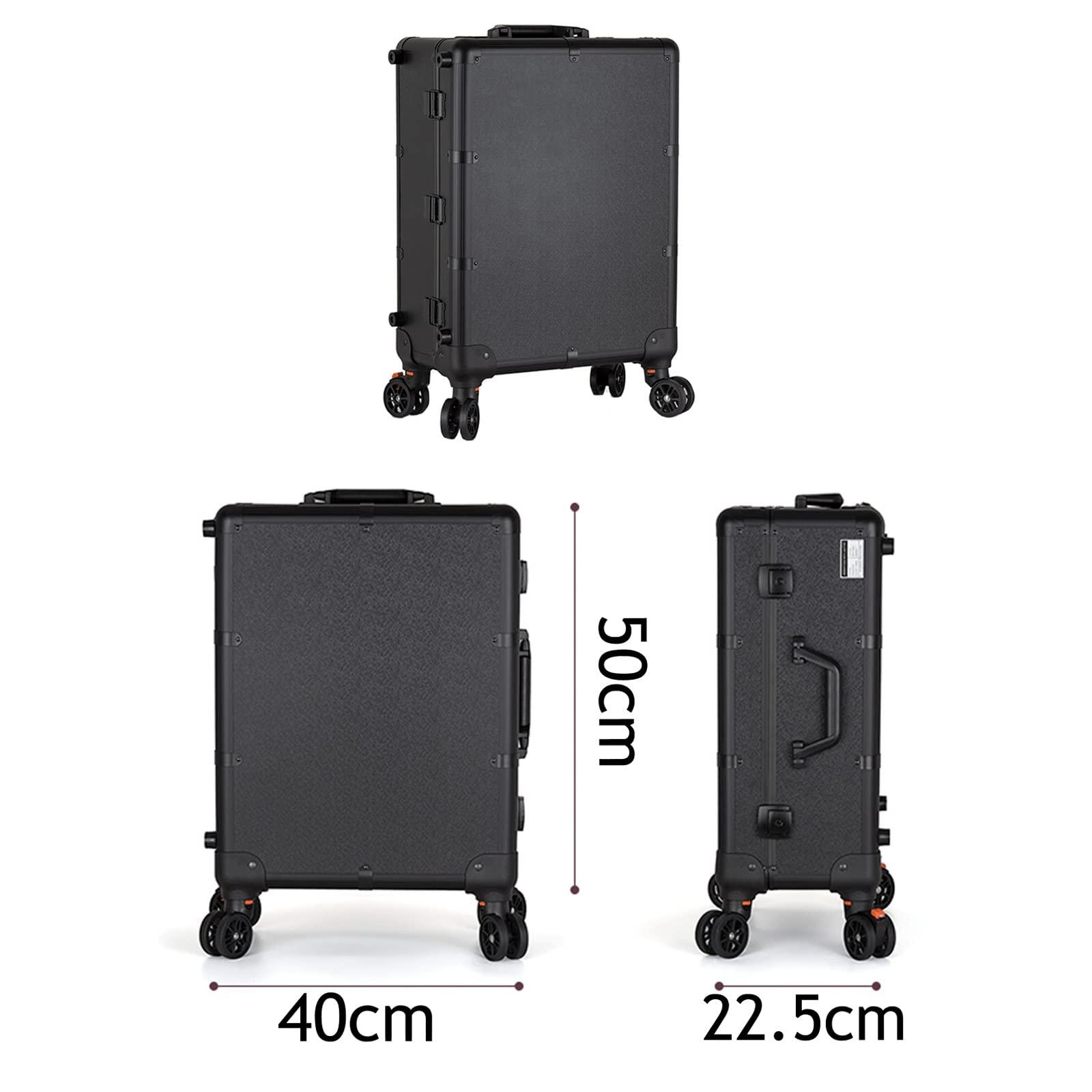 HJXGQJM Rolling Makeup Case Professional Makeup Train Case Makeup Artist Travel Organizer, Make-up Case With LED Light, 3-colour Light Source,Cosmetic Case With Stand, Black Aluminium Make Up Case cosmetic ca