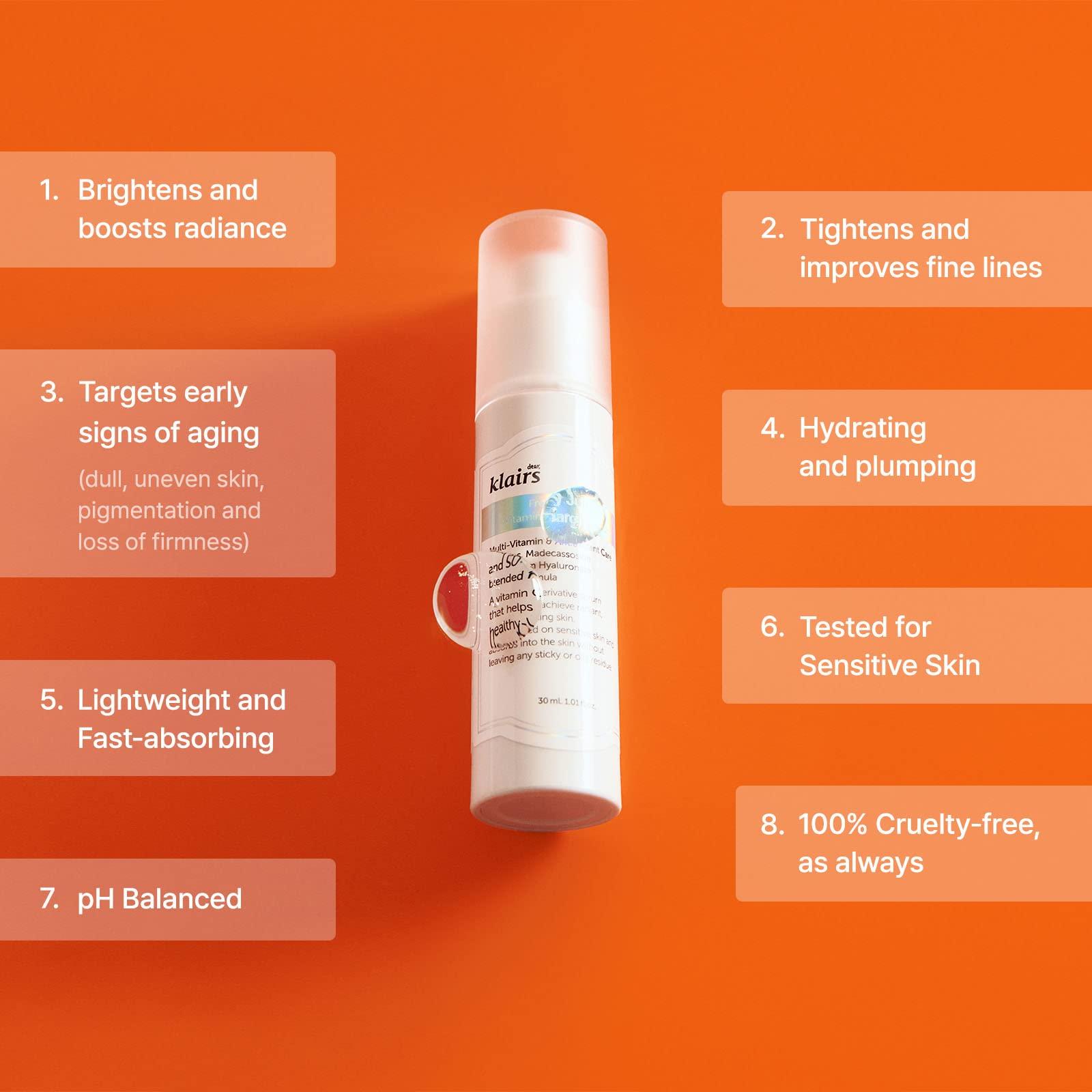 DearKlairs [DearKlairs] Freshly Juiced Vitamin Charging Serum, Korean Skincare, 3-O-Ethyl Ascorbic Acid 10%, Niacinamide, Non-oily texture for Sensitive skin