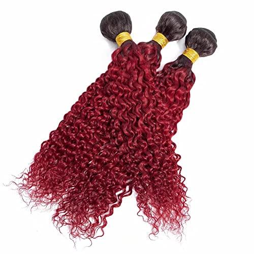 Feel me FEEL ME MInk Ombre Brazilian Curly Hair Weave 3 Bundles(14 16 18 300g) 8A Brazilian Virgin Curly Hair Bundles Ombre 2 Tone 1b/burgundy Kinky Curly Ombre Human Hair Bundles Deals Tangle Free