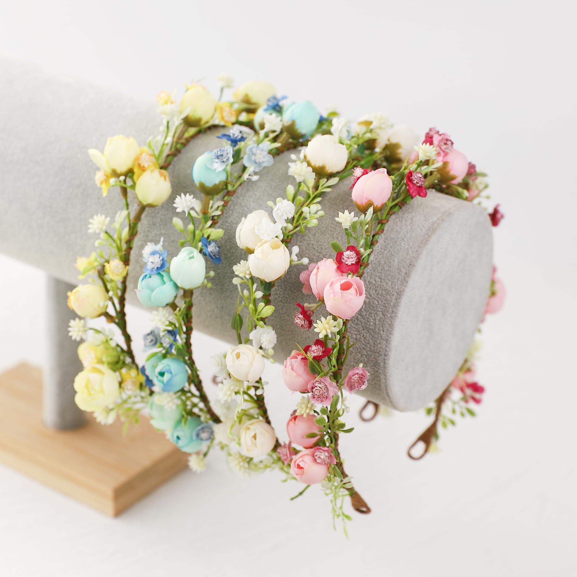 KorViSHOW KorViSHOW Handmade Flower Crown Flower Headpiece Green Leaf Headband Wedding Flower Crowns for Bride Floral Garland Hair Wreath Birthday Party(Yellow Style)