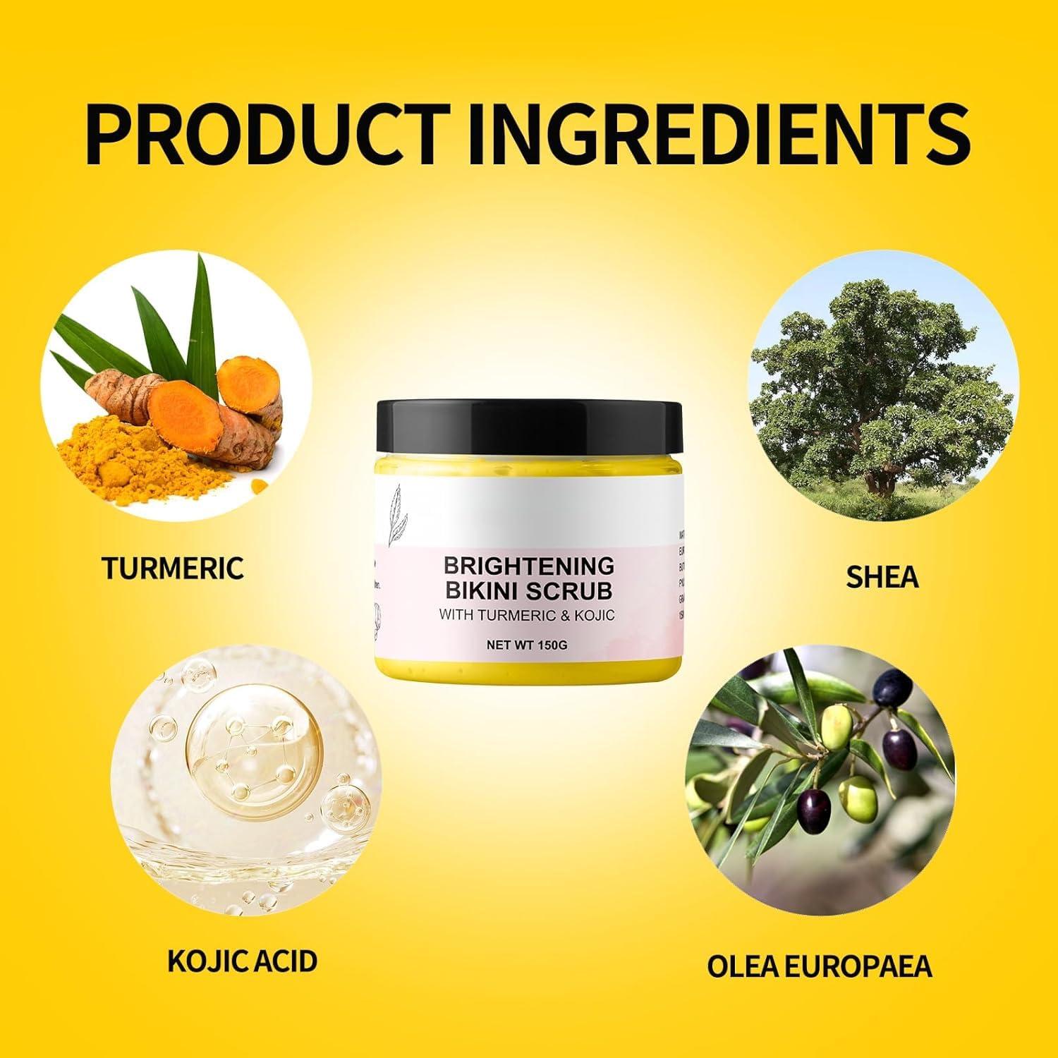 YAFUSIPE Bikini Area Exfoliator Exfoliating Body Scrub Turmeric Scrubs Kojic Bump Eraser KP Body Exfoliant Ingrown Hair Treatment Body Scrubs for Inner Thighs Bikini Line Intimate Area Armpit 5.29OZ