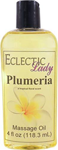 Eclectic Lady Plumeria Massage Oil, 4 oz, With Sweet Almond Oil and Jojoba Oil, Preservative Free, Perfect for Aromatherapy and Relaxation