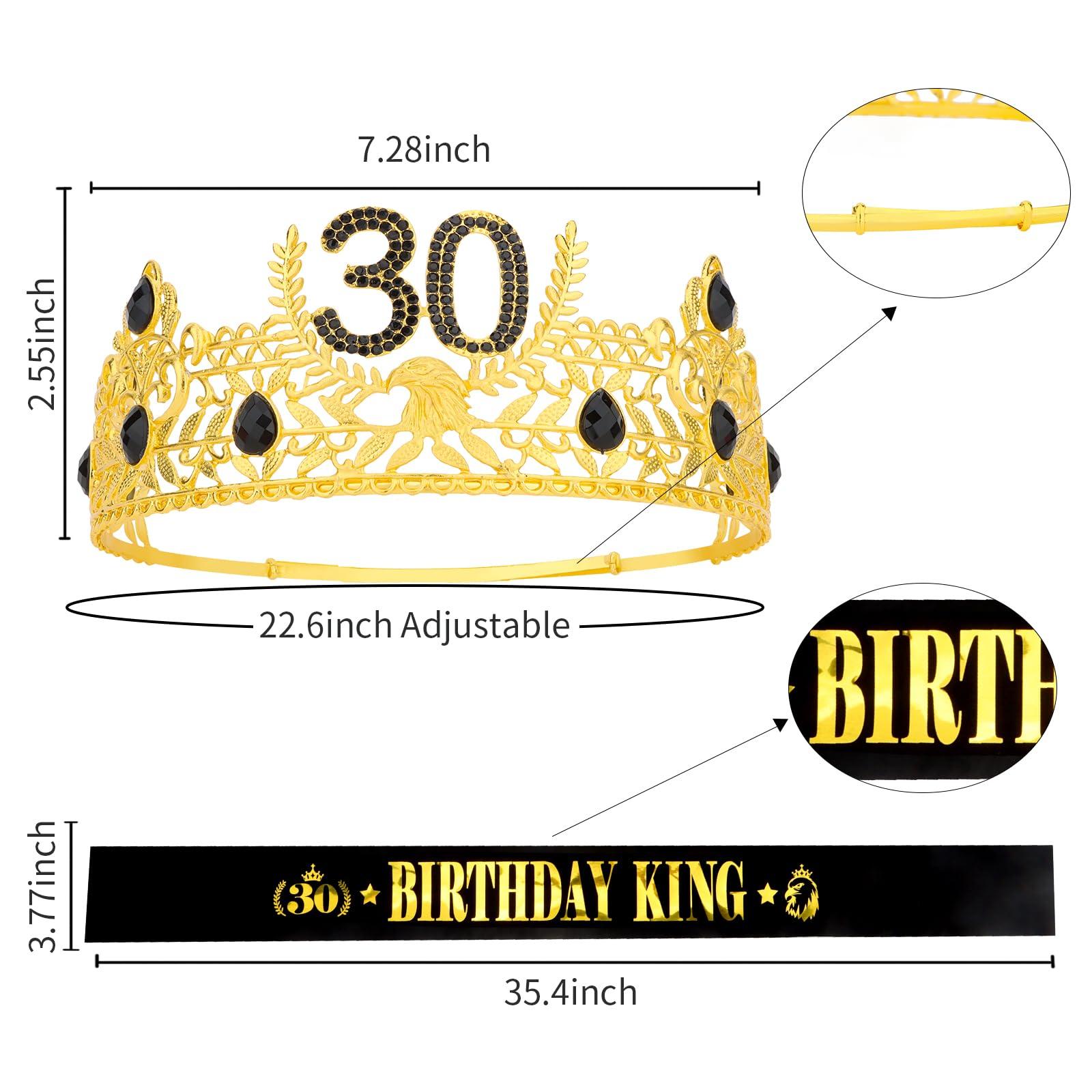 CIEHER CIEHER 30th Birthday King Crown & 30th Birthday Sash for Men30th Birthday Crowns for Men 30th Birthday King Tiara, 30th Birthday Gifts for Men, 30th Birthday Decorations Men