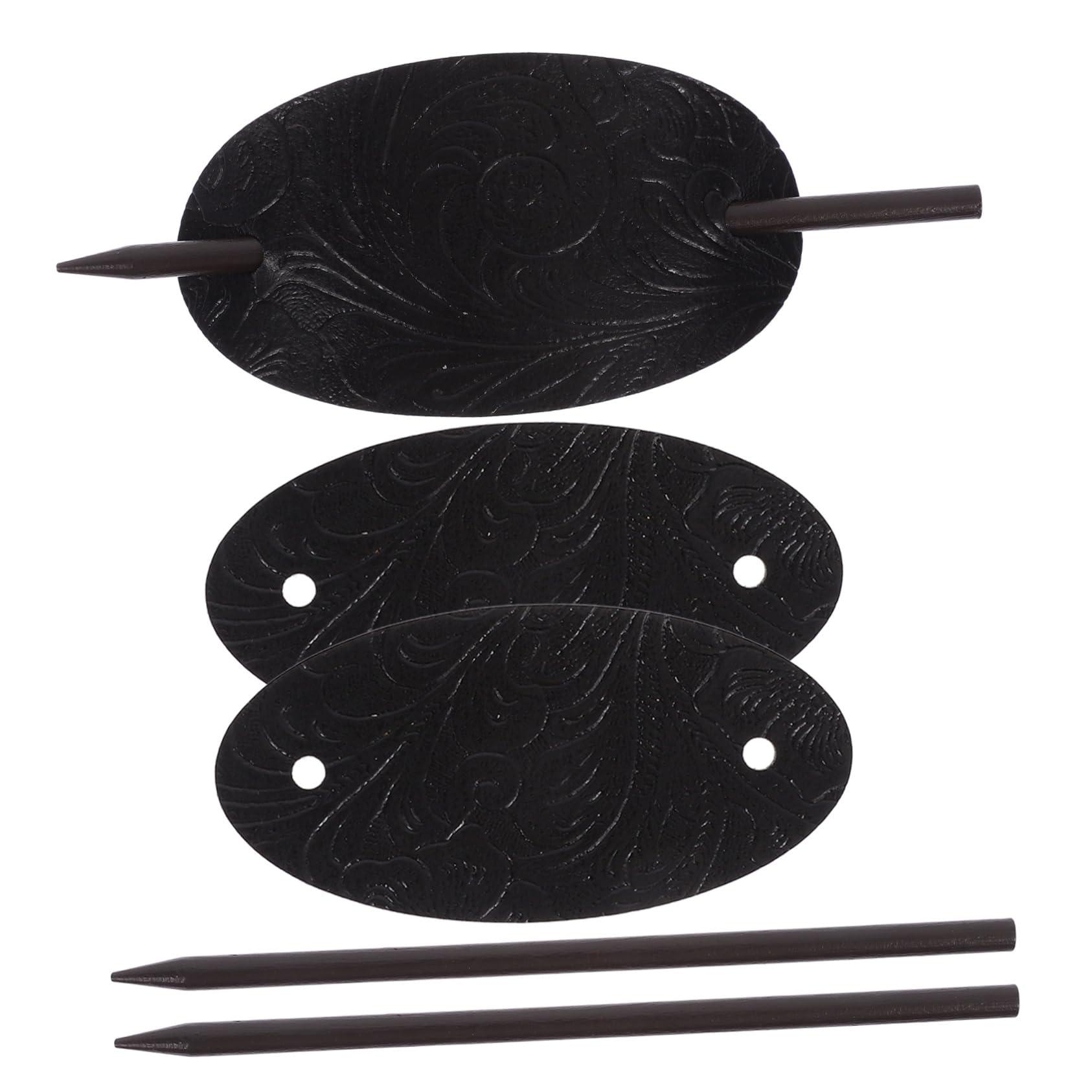 Didiseaon Didiseaon 3pcs Leather Hair Barrette Stick Black Hair Women Hair Accessories Stick Barrettes Oval Hair Clip