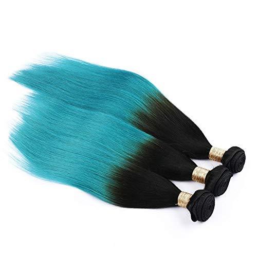Generic #1B/Teal Ombre Human Hair Bundles Silky Straight Green Ombre Brazilian Human Hair Weave Wefts Black to Teal Ombre Straight Virgin Hair Extensions 3/4 Bundles Lot Mixed Length (30 30 30 30)