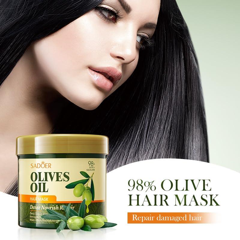Generic Generic Olive oil repair, smooth and nourishing hair mask, silky and glossy baked oil cream hair conditioner17.63oz 500ml, Clear