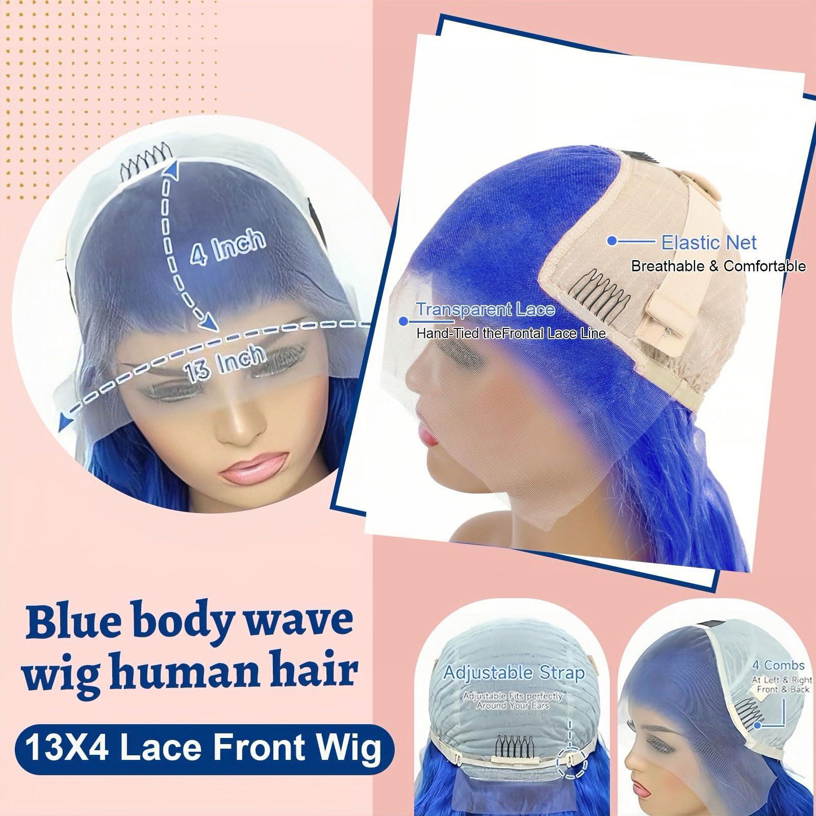 Ruaswey Ruaswey Blue Lace Front Wig Human Hair Pre Plucked 13x4 Blue Body Wave Human Hair Wig 200 Density Blue Wig Human Hair Blue Human Hair Wig Colored HD Frontal Wigs Human Hair 24 Inch Blue Lace Front Wig