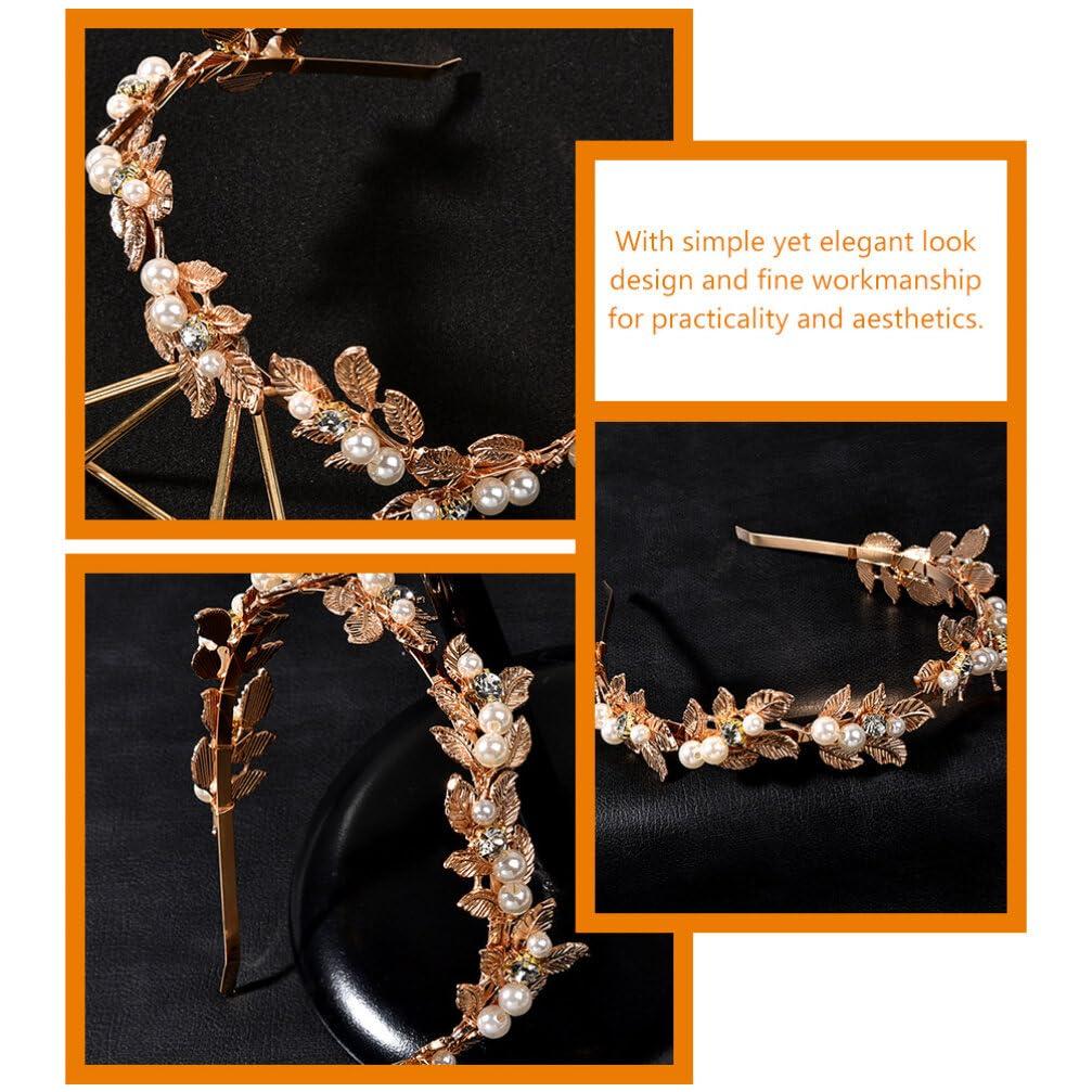 Beaupretty Beaupretty Pearls Leaf Headband Rhinestones Bridal Headpiece Jewelry Roman Goddess Hair Accessories for Bride Gold