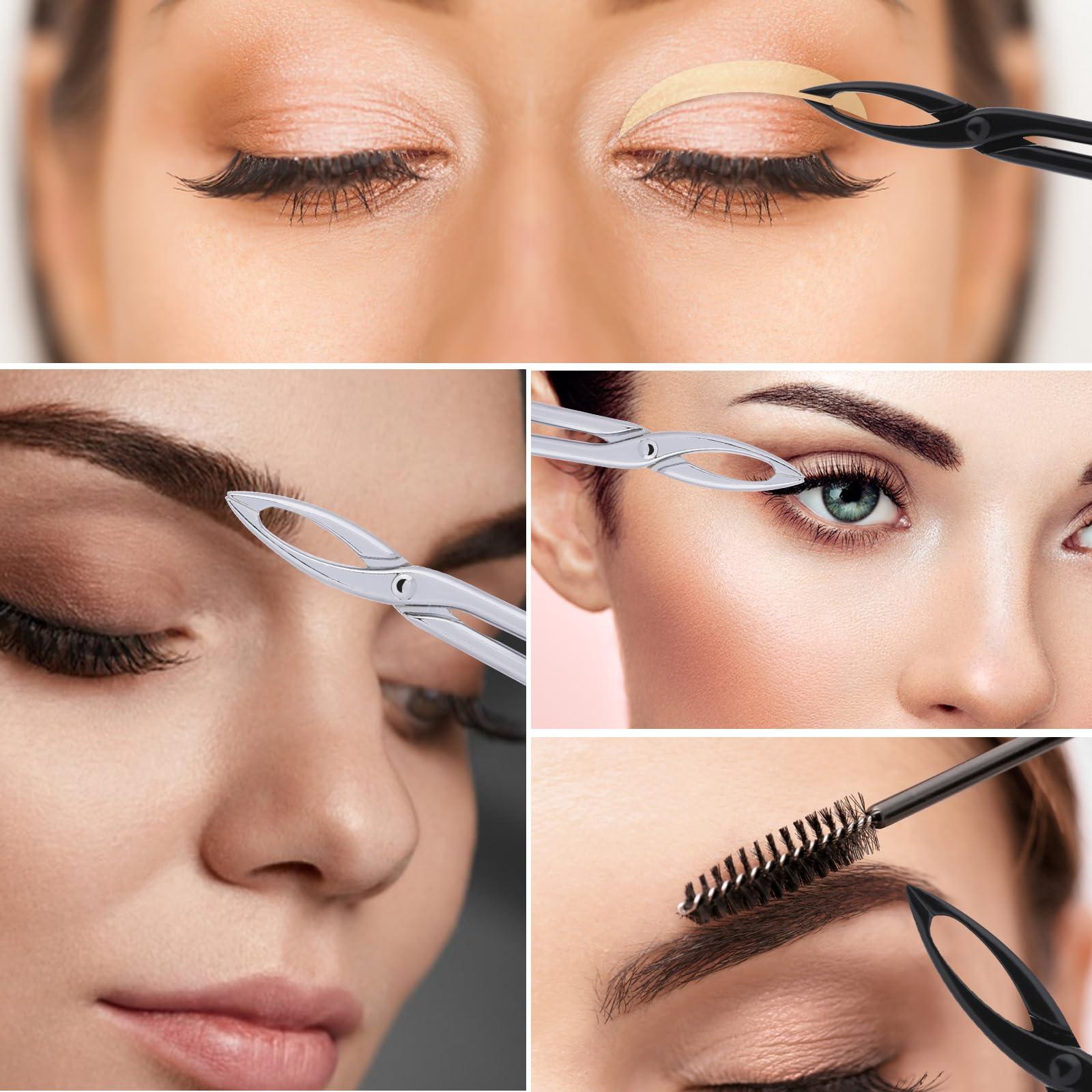 Xthrotsenk 2Pcs Tweezers Scissor Handle Revlon Eyebrow Hair Plucker Remover Facial Hair Eyebrows Care Scissor Stainless Flat Straight Tip Wig Plucking Hair Removal Tweezers for Women(Silver and Black)