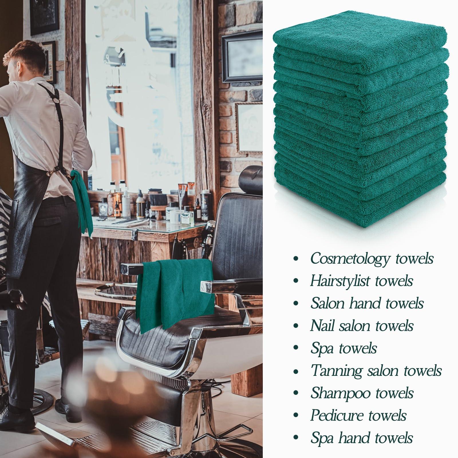 Panelee 36 Packs of Bleach Proof Towels Microfiber Absorbent Salon Towels Bleach Resistant Salon Hand Towels for Gym, Bath, Spa, Shaving, Shampoo, Home Hair Drying, 16 x 28 Inches (Dark Green)