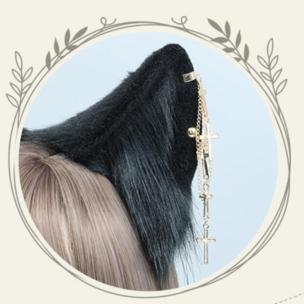 TTYAO REII TTYAO REII Black Animal Ears Headband Fluffy Cat Ears Headband Cat Ears and Tail Set for Cosplay Costume Headdress (Black)
