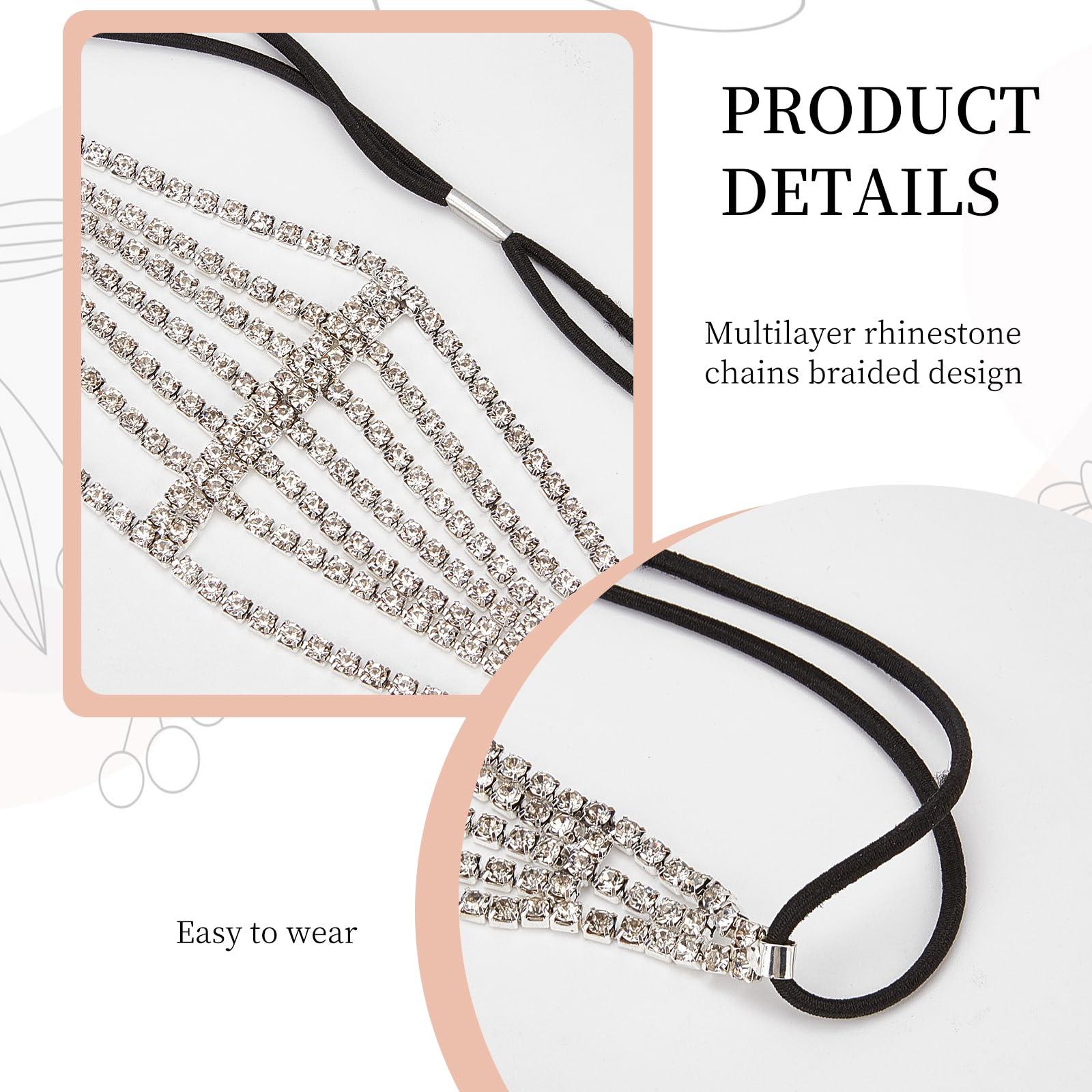 NICENEEDED NICENEEDED 2Pcs Multi Layered Elastic Headband with Rhinestone, Stretchable Gold Silver Headpiece, Bling Crystal Stretchy Jewelry Hair Bands Accessories for Women