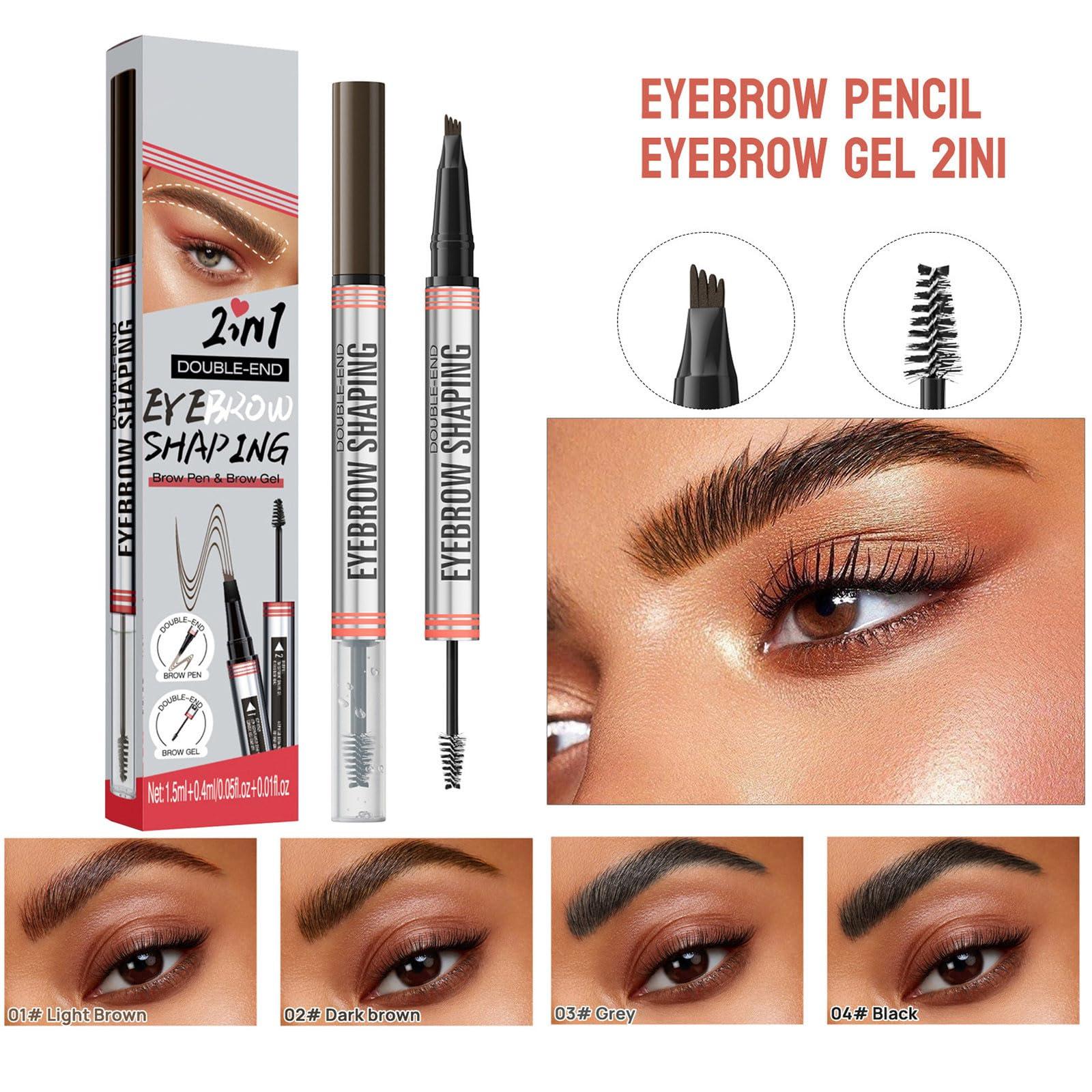 LuxeOne 2-in-1 Eyebrow Pencil with Gel, Dual-Ended 3D Microblading Magic Eyebrow Pen with 4 Tip & Eyebrow Brush, Waterproof Eyebrow Pencil Makeup Long-Lasting Eyebrow Pen for Women (01#Light Brown)