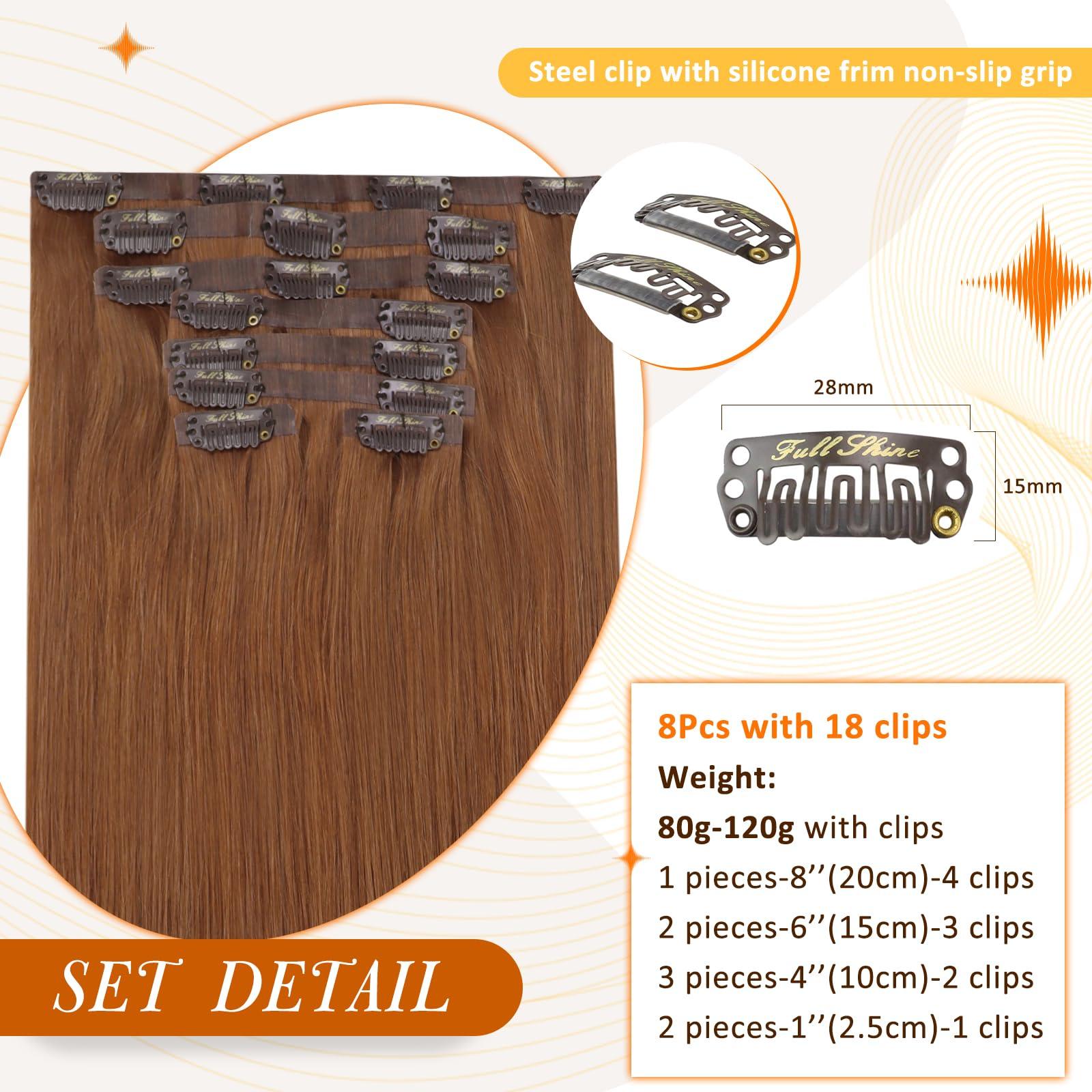 Full Shine Full Shine Seamless Clip in Hair Extensions Real Human Hair #330 8Pcs 20Inch 120g &Full Shine Seamless Clip in Hair Extensions Real Human Hair #330 8Pcs 22Inch 120g