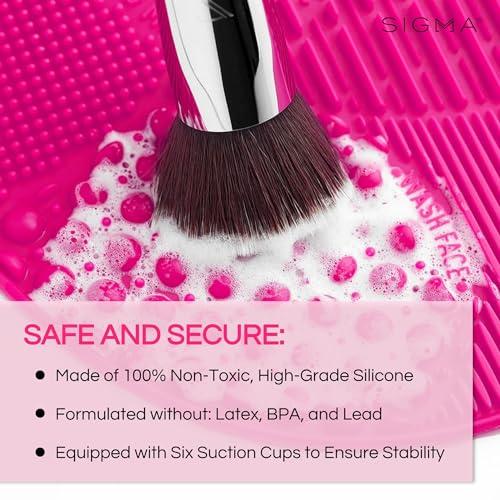 Sigma Beauty Sigma Beauty Makeup Brush Cleaner Mat  Sigma Spa Express Silicone Makeup Brush Cleaning Mat with Suction Cups for Cleaning Makeup Brushes, Compact Design Fit for Any Travel Makeup Kit (Pink)