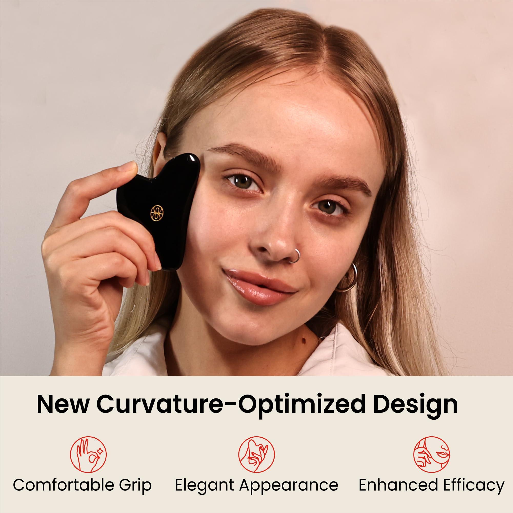 Rena Chris Rena Chris Gua Sha Facial Tools-Fuller, Ergonomic Black Obsidian Jade Gua Sha Stone for Face Massage,Jawline Sculpting and Puffiness Reducing,Skin Care Massager(Black)