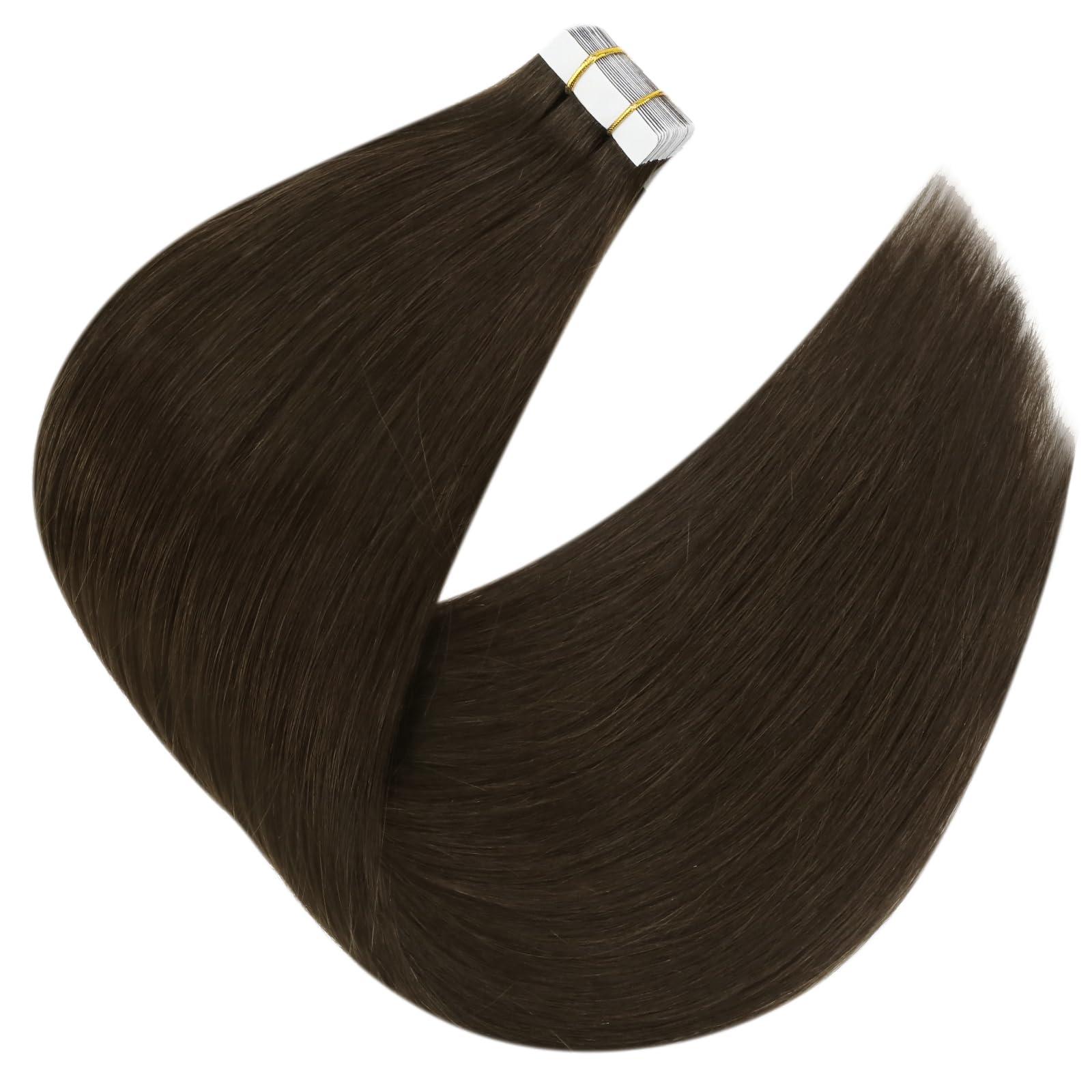 Sunny Hair Sunny Hair Brown Tape in Hair Extensions Dark Brown Tape in Human Hair Extensions Seamless Tape in Extensions Human Hair Dark Brown Tape in Hair Extensions Real Human Hair for Women 25G 20inch