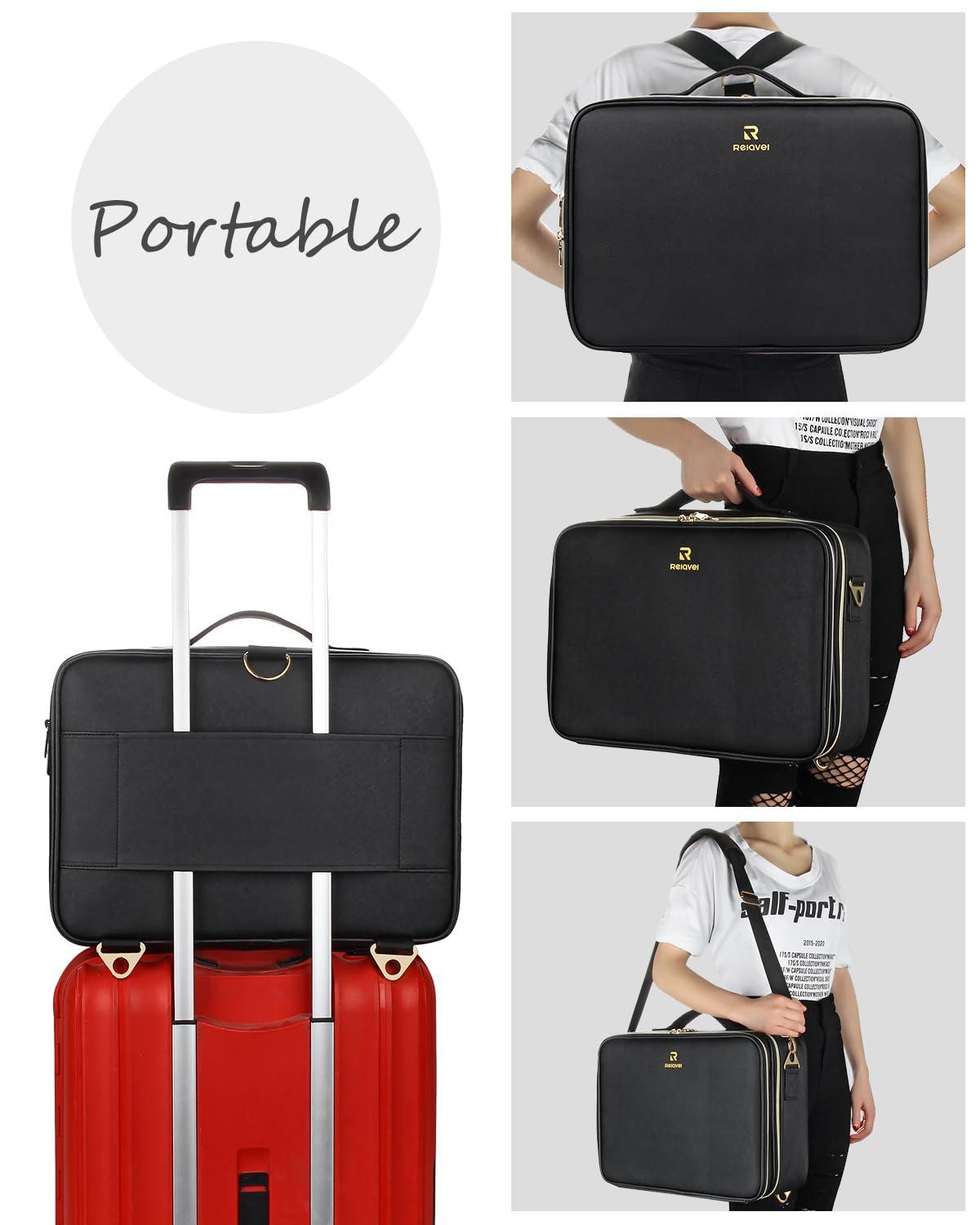 MONSTINA MONSTINA Large Makeup Travel Case Bag,Professional Makeup Artist Train Case with Brush organizer,Large Capacity Cosmetic Bag with Zipper Pocket and Adjustable CompartmentPU Leather Black