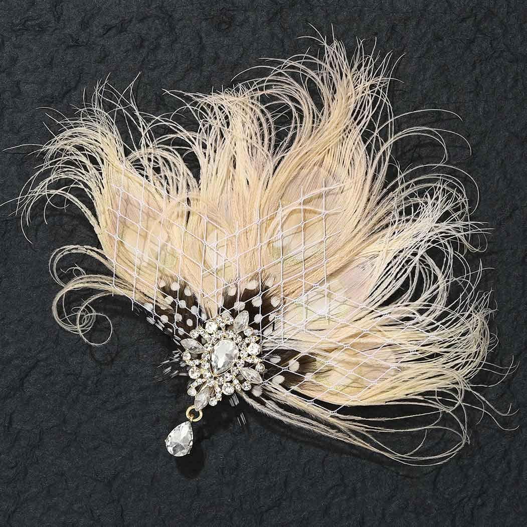 GENBREE GENBREE Peacock Hair Clip 1920s Feather Hair Piece Crystal Headband Prom Party Head Accessories for Women and Girls