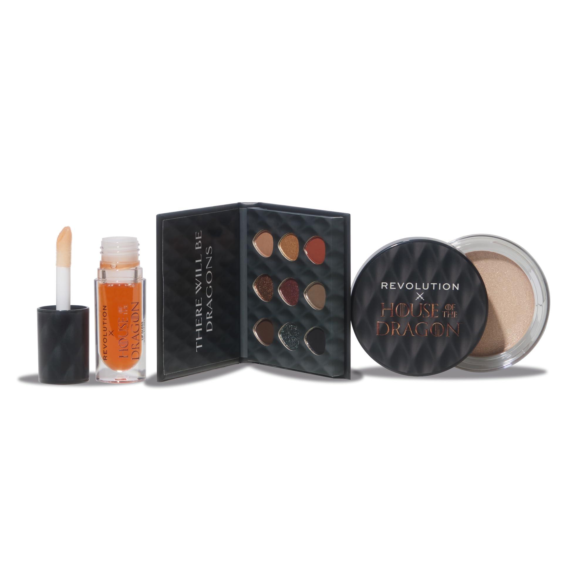 Revolution Beauty London Revolution Beauty, House of Dragon x Revolution Dragon Glow Gift Set, Holiday Makeup Set with Eyeshadow Palette, Lip Oil & Highlighter Balm, Vegan & Cruelty-Free