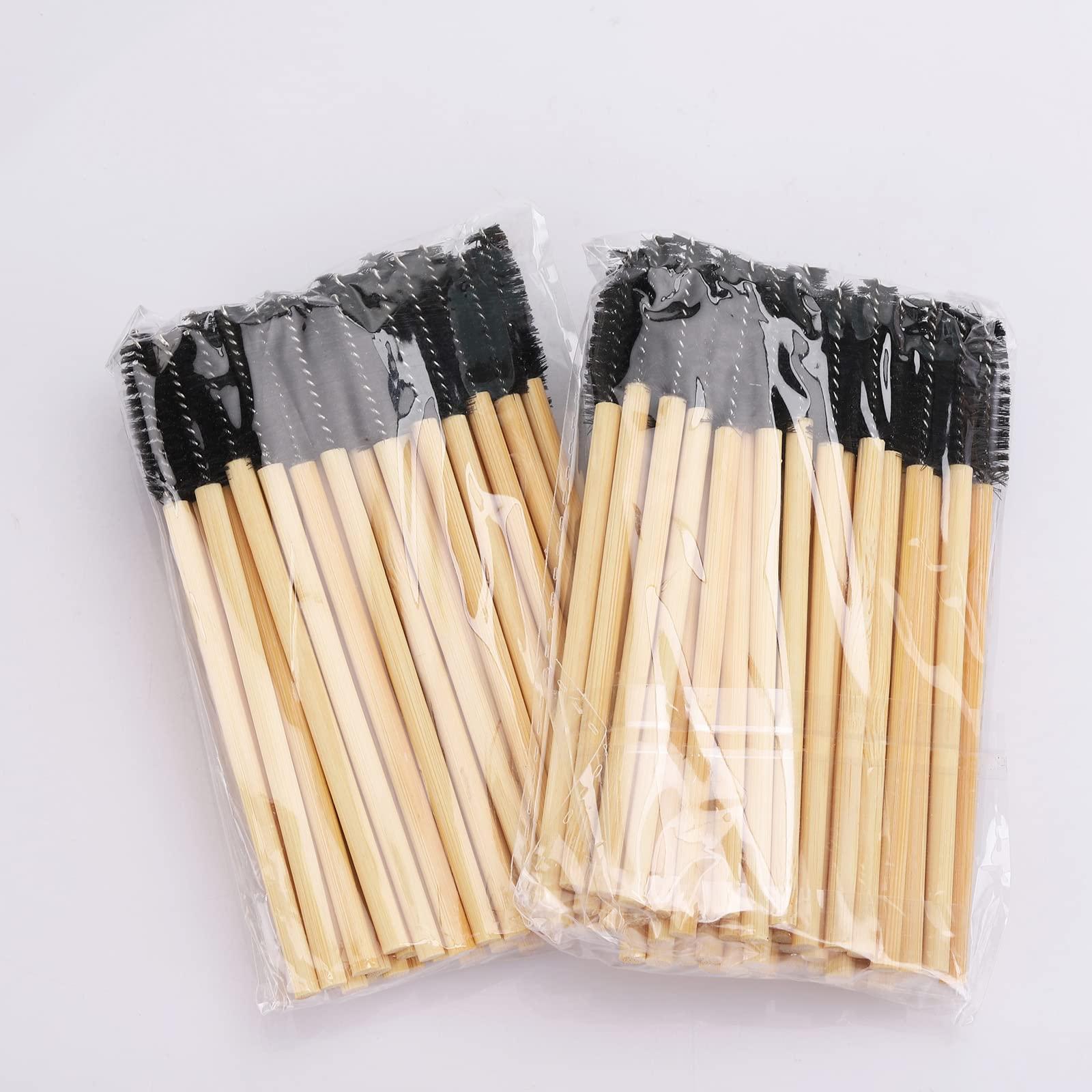 Tbestmax 100 Pcs Disposable Mascara Wands, Bamboo Spoolies Brush for Eyelash Extensions, Spooly Eyelash Eyebrow Brushes Lash Wand Applicator Makeup Kits, Black