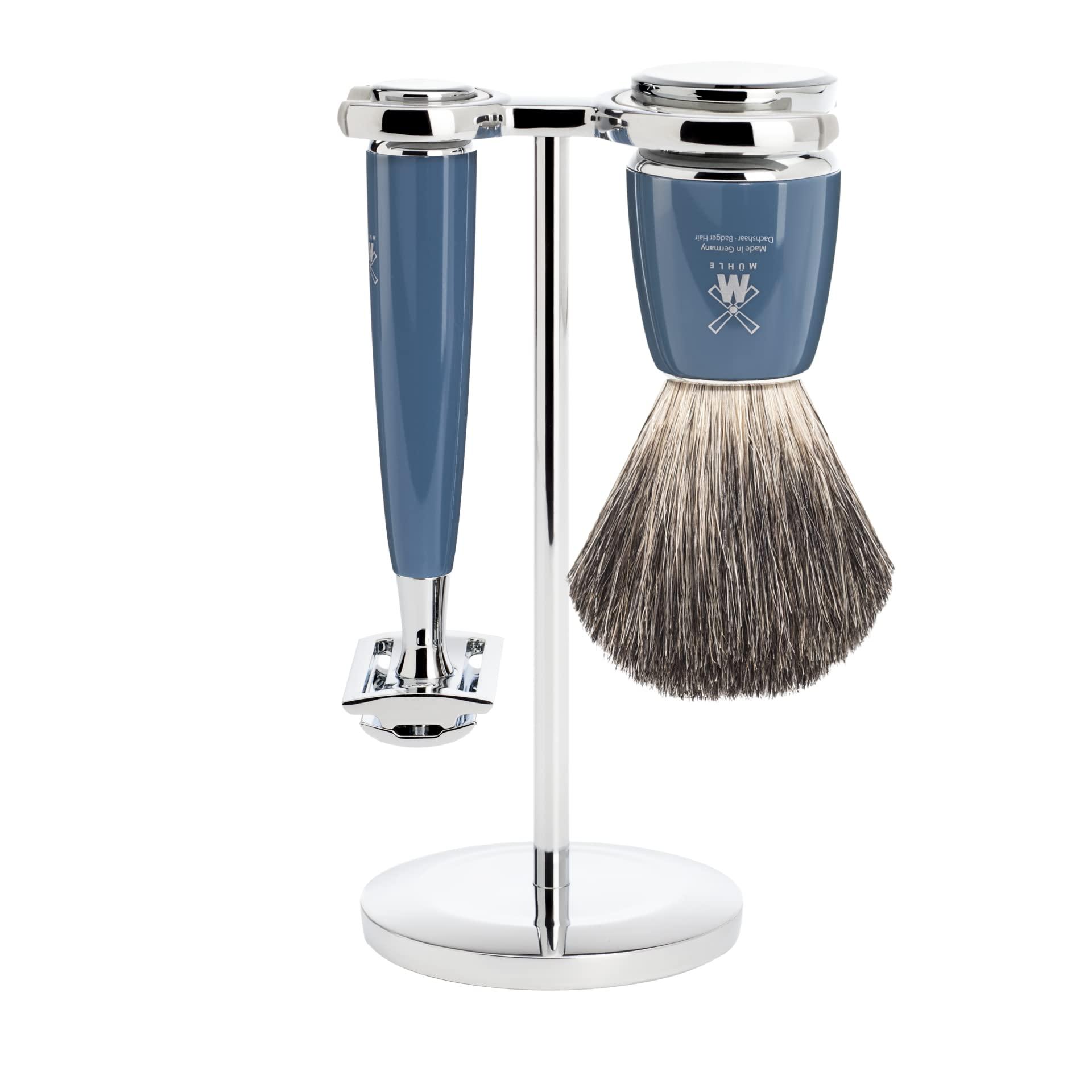 M MÜHLE MÜHLE RYTMO 3-Piece Pure Badger Safety Razor Luxurious Modern Shaving Set - Perfect for Every Day Use, Barbershop Quality Close Smooth Shave