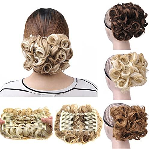 STREJHYT Women's Short Curly Hair Bun Elastic Big Hair Bun Synthetic Extension With Two Plastic Combs Hairpieces M2 33