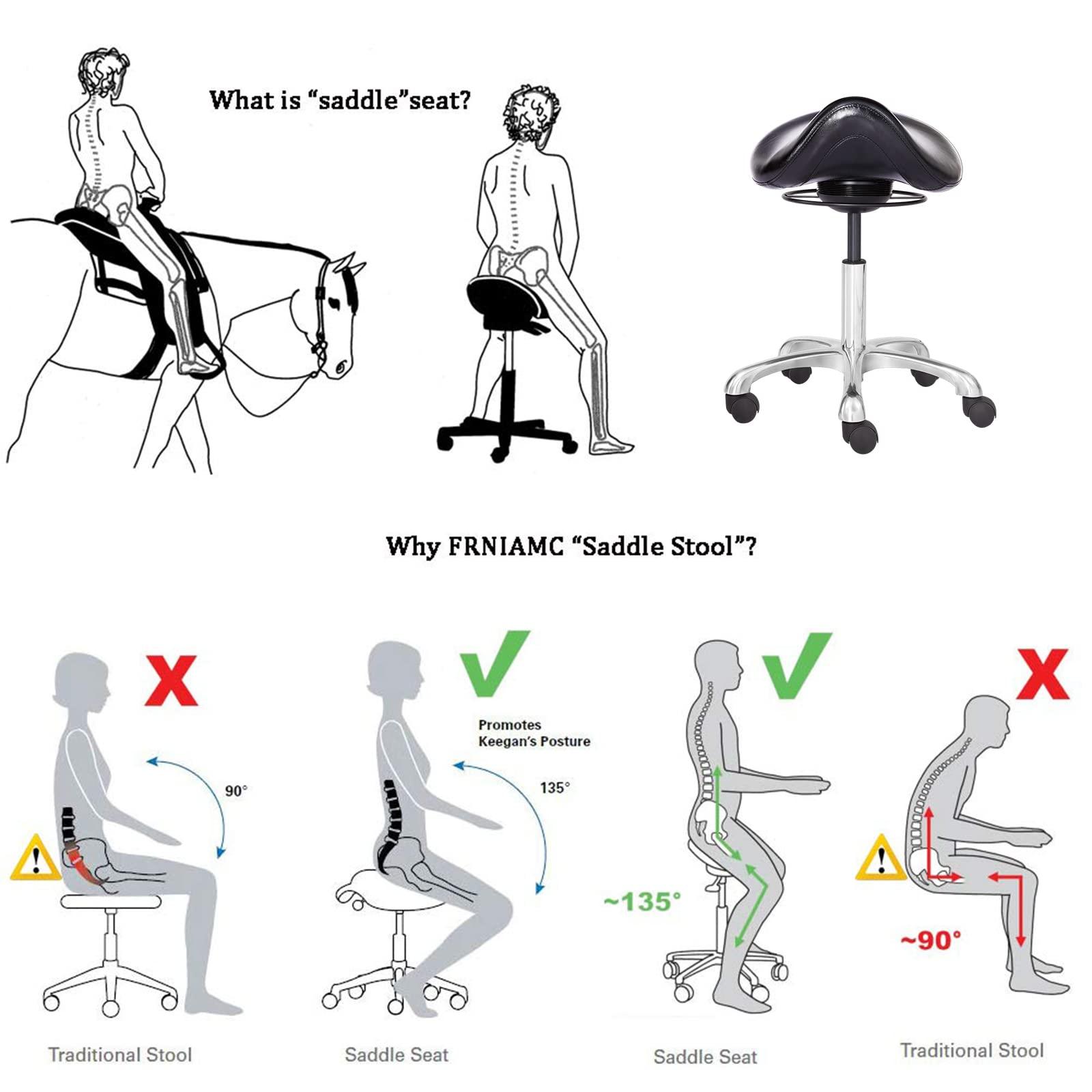 Eognyzie Saddle Stool Swivel Height Adjustable with Wheels Wobble Rolling Stool for Medical Massage Salon Kitchen Spa Drafting Lab Clinic Dentist, Ergonomic Hydraulic Seat Chair Office Stool