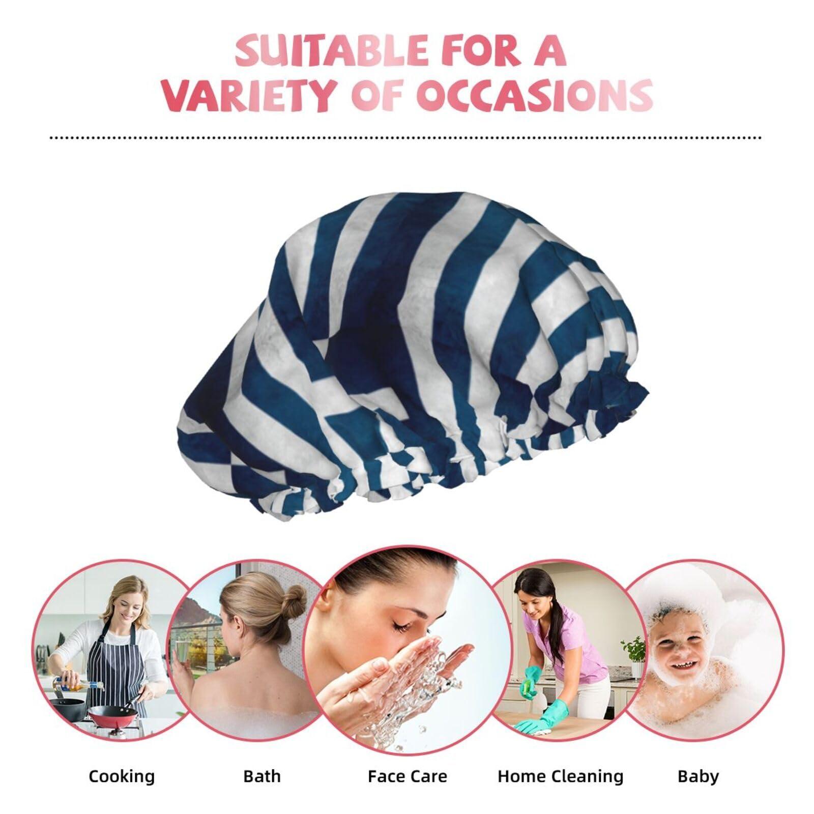 XTUAG Greek Flag Shower Cap For Women, Elastic And Reusable,Double Waterproof Layers Bathing Hat