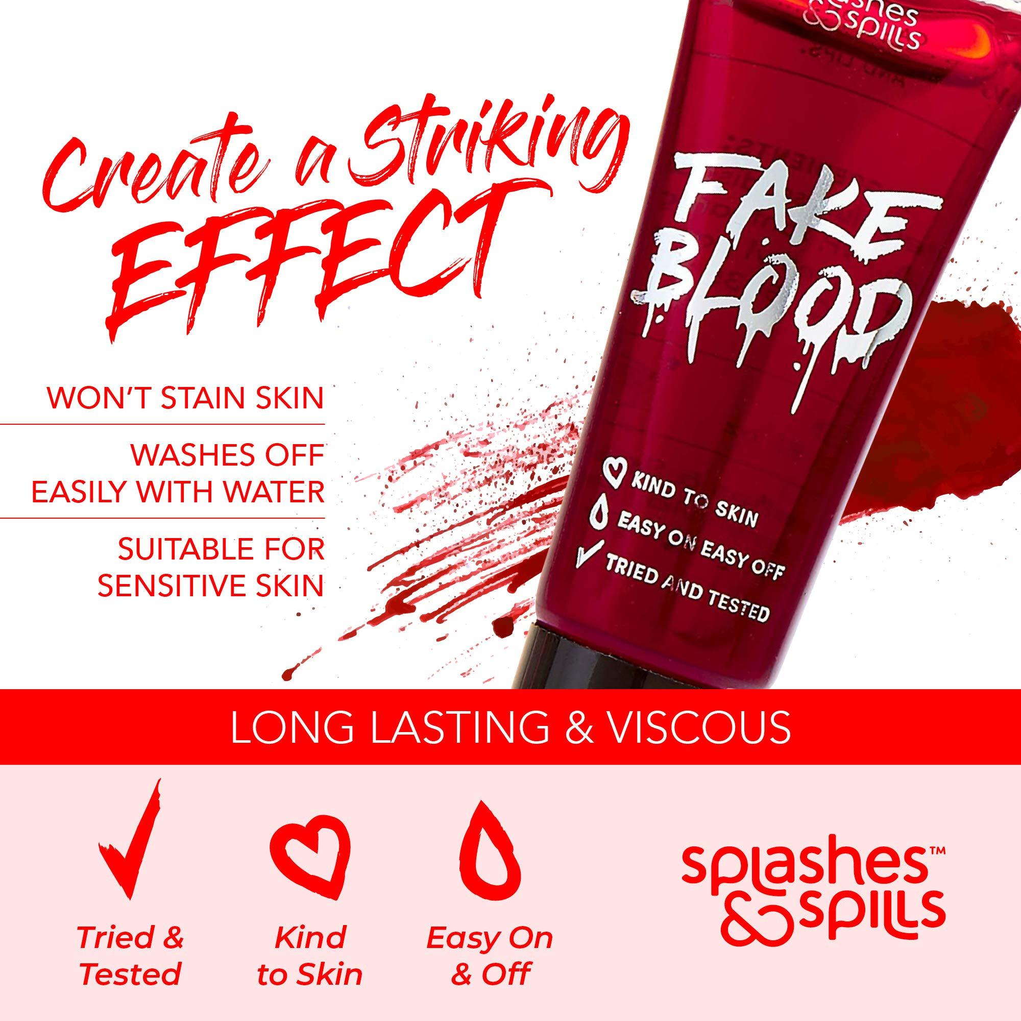 splashes & spills Realistic Fake Blood - Face and Body Paint - Pretend Costume and Dress Up Makeup by Splashes & Spills - New & Improved Formula! (10ml)