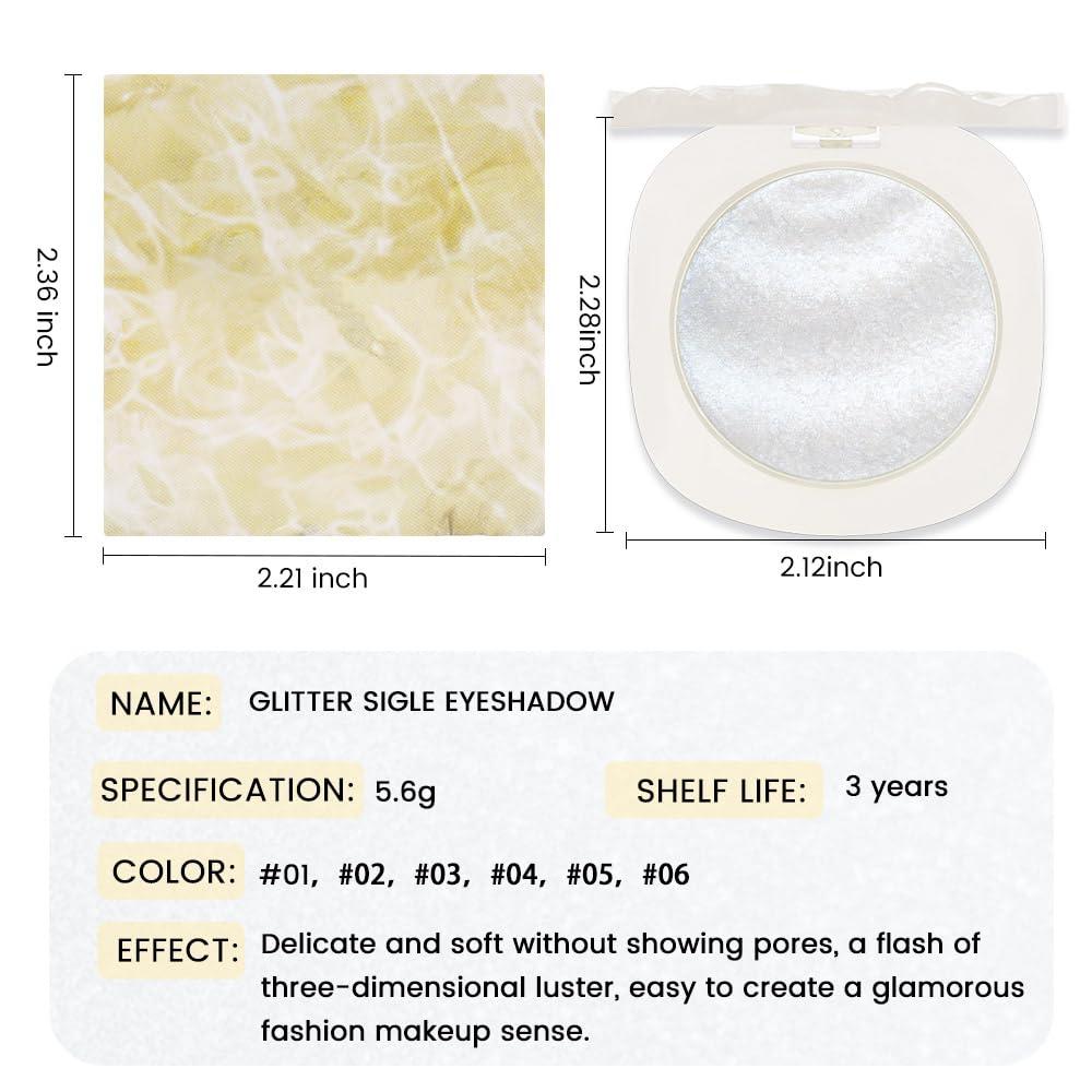 CAKAILA Single Glitter Shimmer Silver Gray White Eyeshadow,Bright High Pigment Intense Monochrome Eye Shadow,Buildable Sparkly Eye Glitter Shimmer Finish,24 Hour Eye Makeup Longwear Waterproof,Blendable