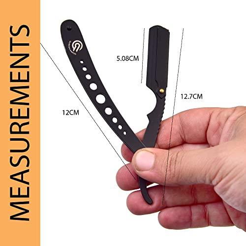 QURESHI KNIFES QURESHI KNIFES Stainless Steel Men Straight Edge Razor - Professional Barber Razor for Men - Includes 100 Blades - Men Straight Razor for Beard - Straight Single Edge Razor for Barber Equipment (Black
