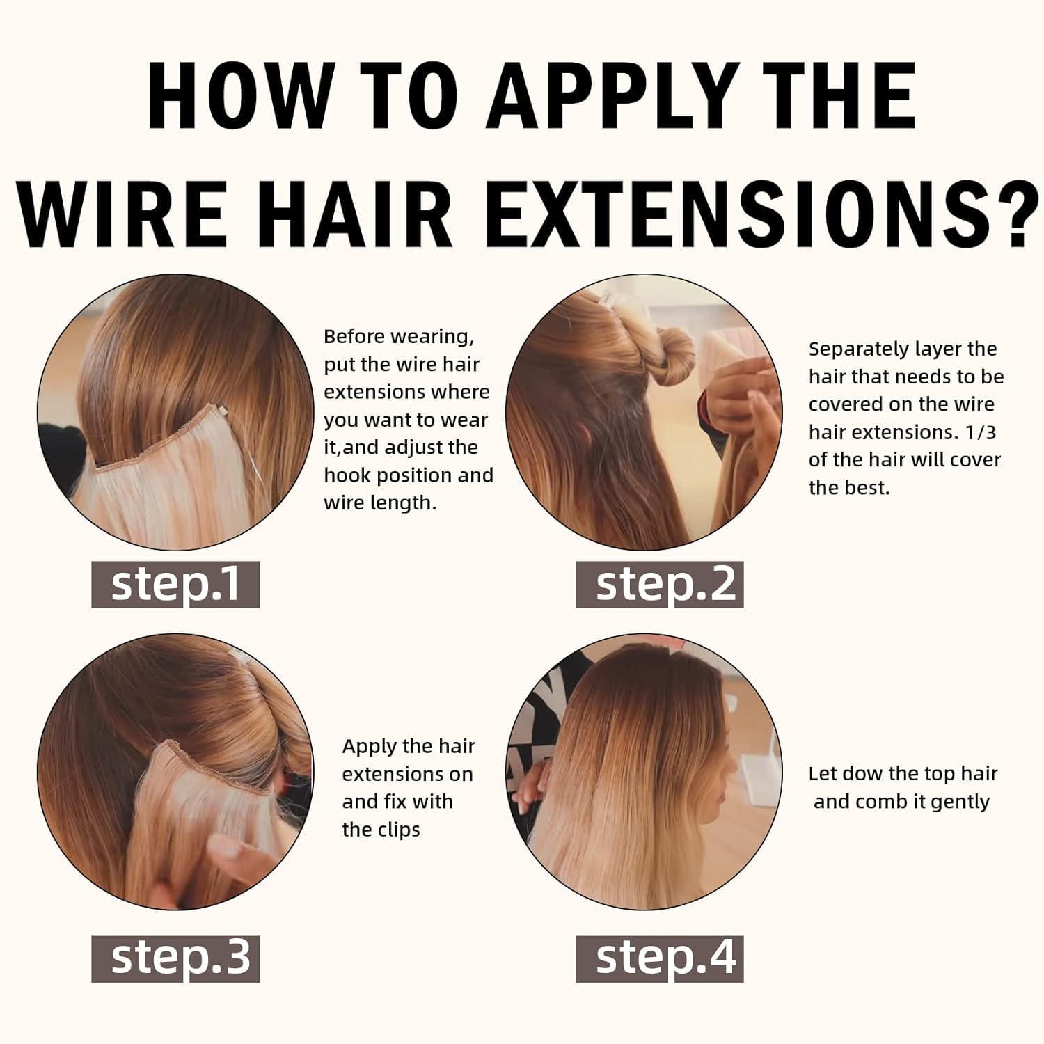 RUNATURE RUNATURE Wire Human Hair Extensions Dark Blonde Highlight Golden Blonde Fish Wire Hair Extensions Real Human Hair Invisible Wire Hair Extensions 16 Inch 80g