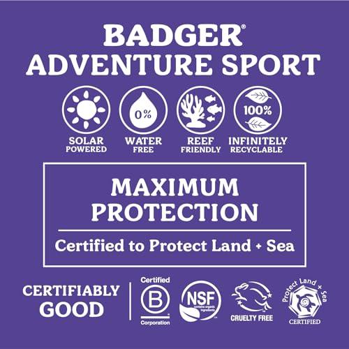 Badger Badger Mineral Sunscreen SPF 50 Zinc Oxide Sunscreen with 98% Organic Ingredients, Reef-Safe, Broad-Spectrum, Hypoallergenic, Water Resistant, Unscented Adventure Sport Sunscreen 2.9 fl oz (2 Pack)