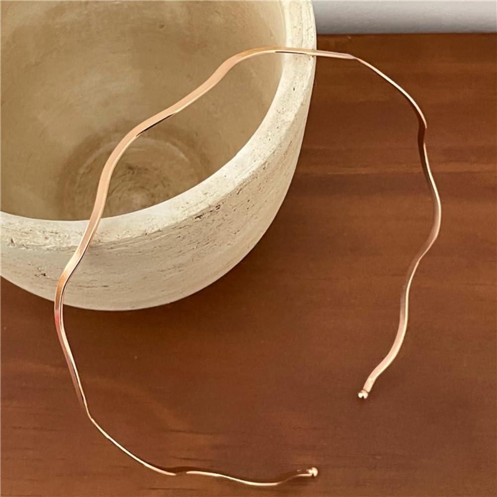 ELLOPH Generic Gold Headband Metal Headbands for Women Girls Thin headband Metal Hair Band Wire Headband Wavy Headbands for Women Trendy Cute Gold Headpiece Hair Accessories 3 Pack