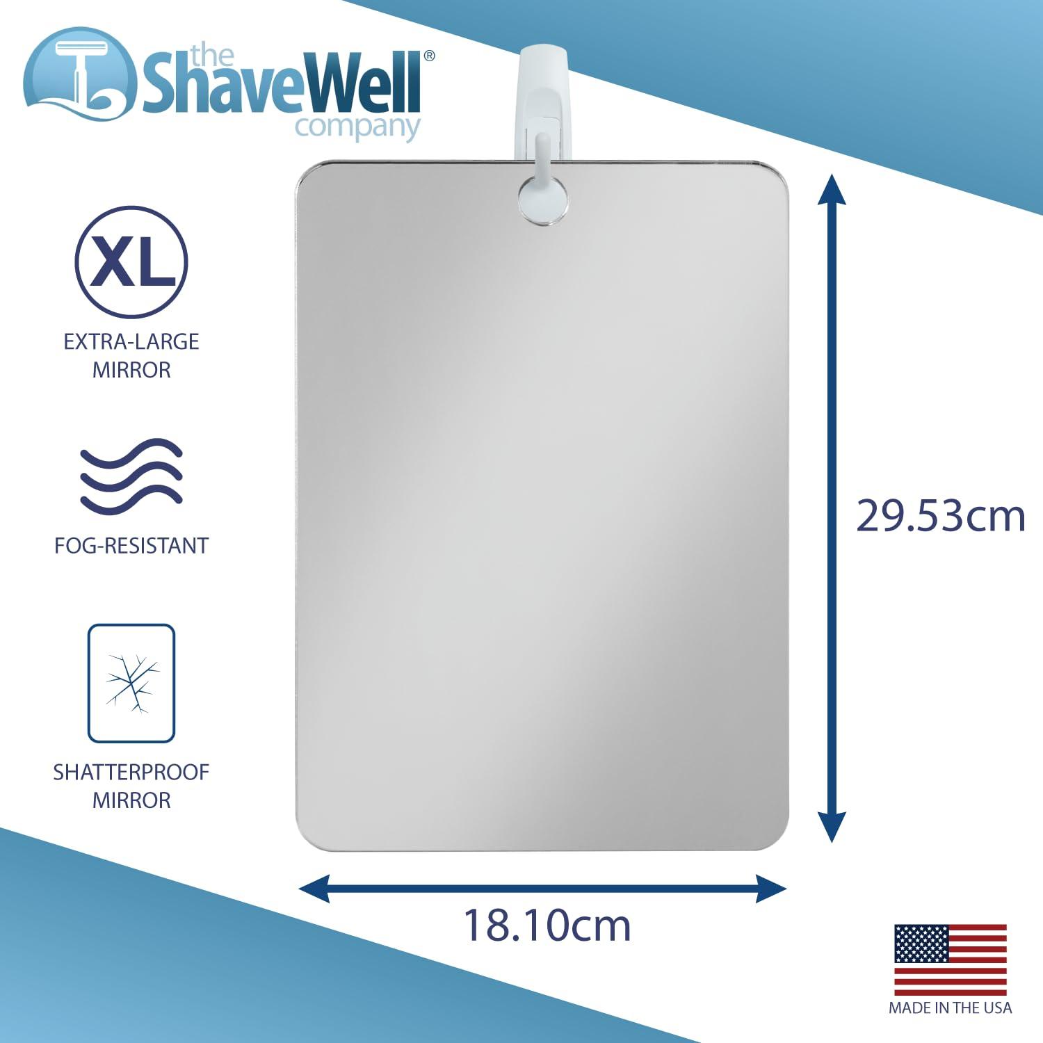 The Shave Well Company The Shave Well Company XL Anti-Fog Shaving Mirror | Fogless Hanging Bathroom Shower Mirror with Handheld Option for Men and Women | Fog Free & Includes Long-Lasting Removable Adhesive Hook
