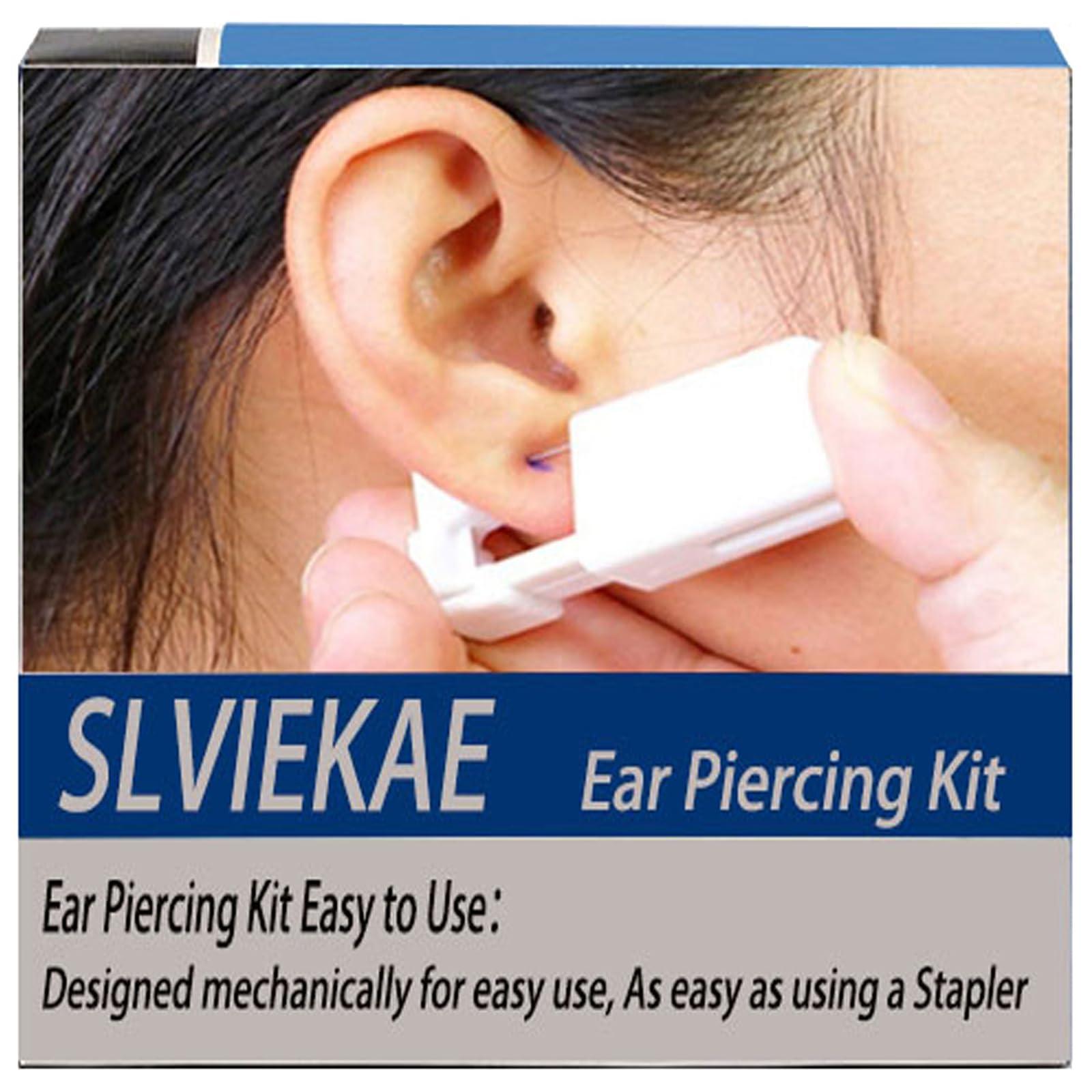 SLVIEKAE Ear Piercing Kit 4 Pcs Ear Piercing Gun Disposable Ear Piercing Gun Kit with Cubic Zirconia Silver Earring Studs (Red)