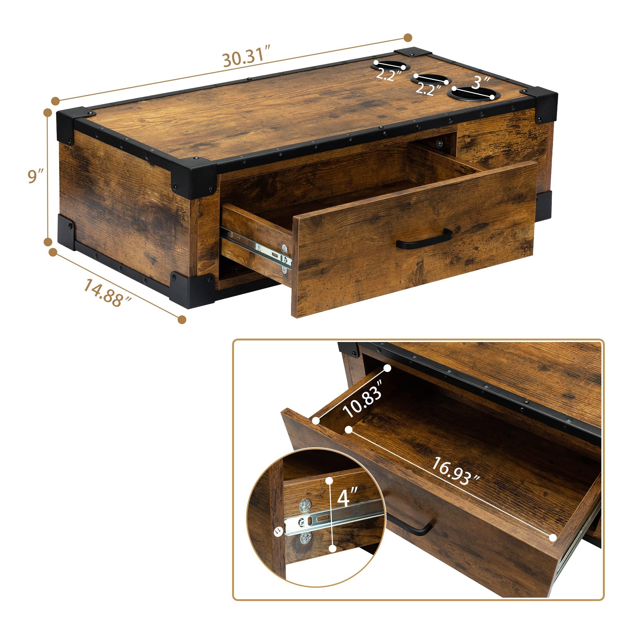 PENNYNANA PENNYNANA Wall Mount Styling Barber Station with Charge Station,Salon Stations with Locked Storage Drawer for Hair Stylist,Rustic Brown