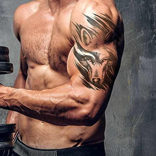 AWLEE 45 Sheets Temporary Tattoo Stickers Black for Men (8 Large Eagle Owl Wolf Tiger Dragon Lion Tribal Totem Pattern) 37 Small Waterproof Fake Tattoos Shoulder Chest Body Art Makeup Removable (Pattern1)