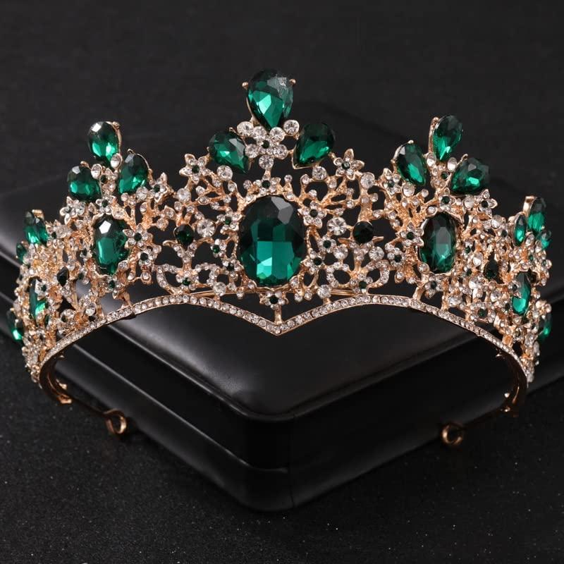 NDRFAWY NDRFAWY Hair Jewelry Crown Tiaras for Women Green Crystal Tiaras and Crowns Rhinestone Prom Bridal Wedding Hair Accessories Jewelry Crown Tiara for Women Bride Gift