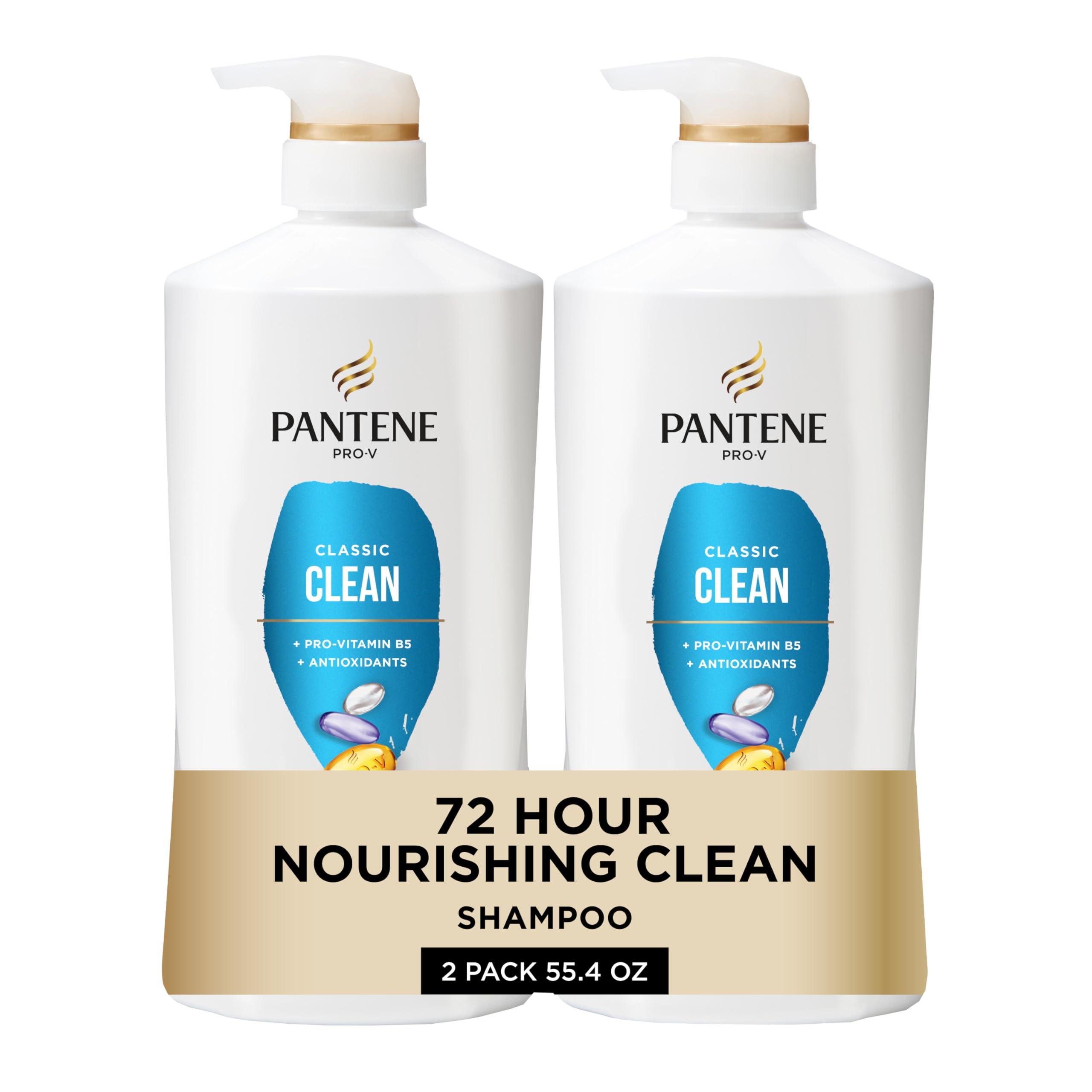 Pantene Pantene Shampoo, Classic Clean - Pro-V Nutrients for Dry, Color-Treated Hair, Healthy Looking Hair Every Wash, Antioxidant-Rich, 27.7 Oz Each, 2-Pack + Miracle Rescue Shot (0.5 Oz)