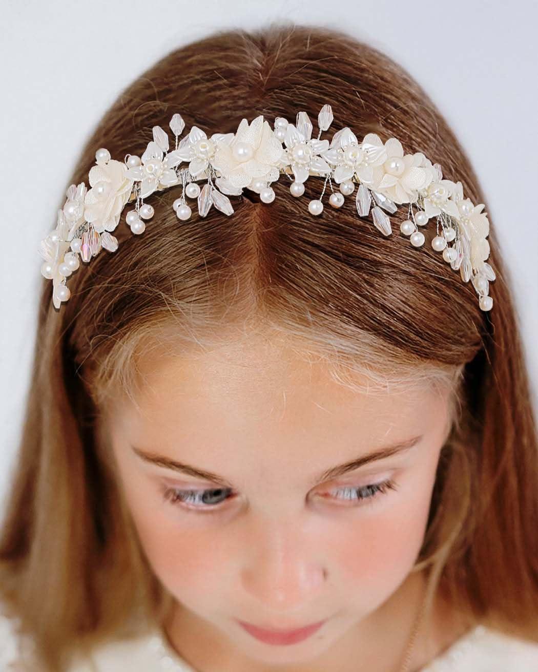 Campsis Campsis Hairband - White Flower Headband for Girls, Pearl Princess Girl Hair Bands, Wedding Bride Hair Accessories for Women and Girls