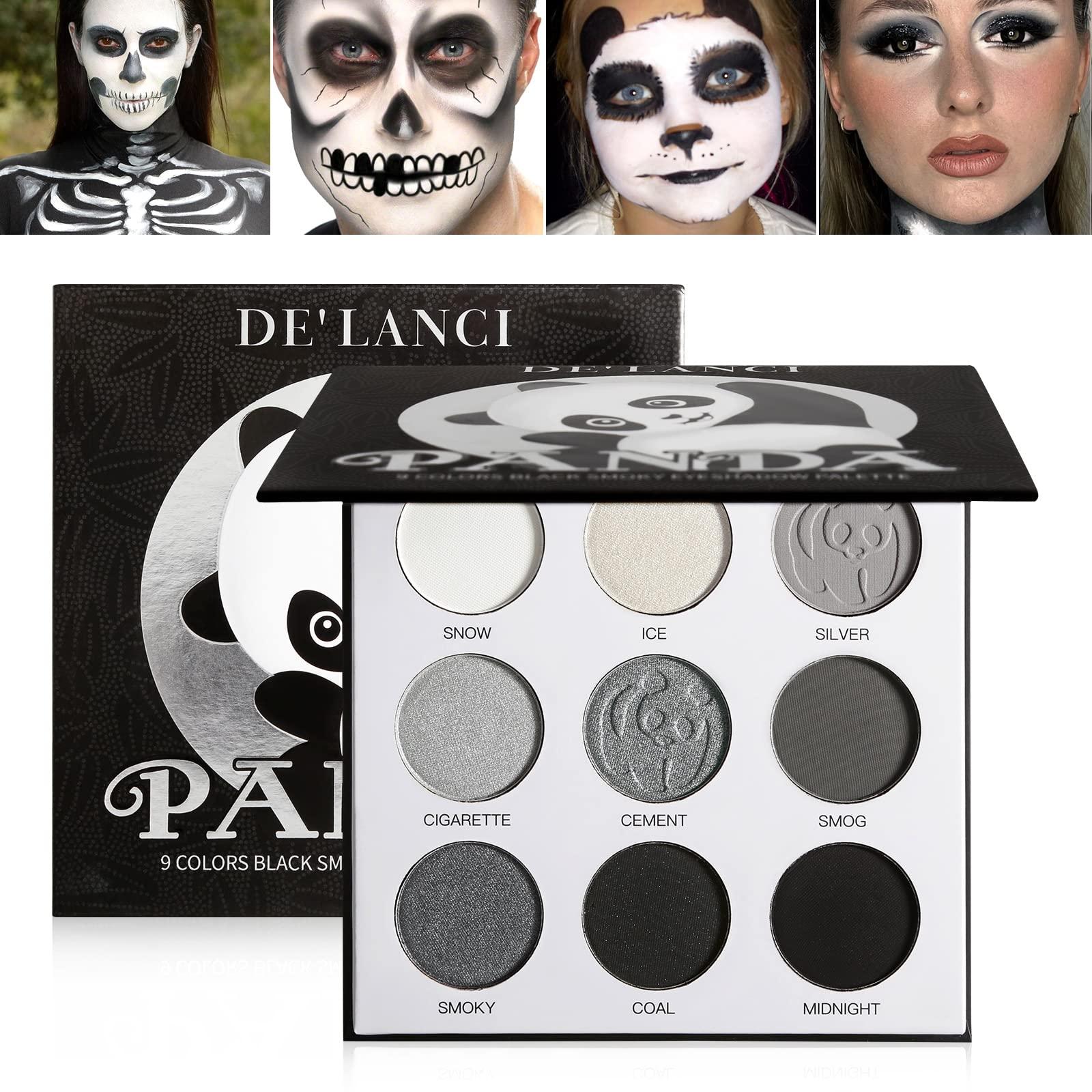 Afflano Afflano Gray Eyeshadow Palette Grey Black White Silver, Blendable Smokey Eye Eyeshadow Palette, for SFX Skull Goth Look Halloween Makeup Palette, Long Lasting Dark Eye Shadow Pallet - Panda