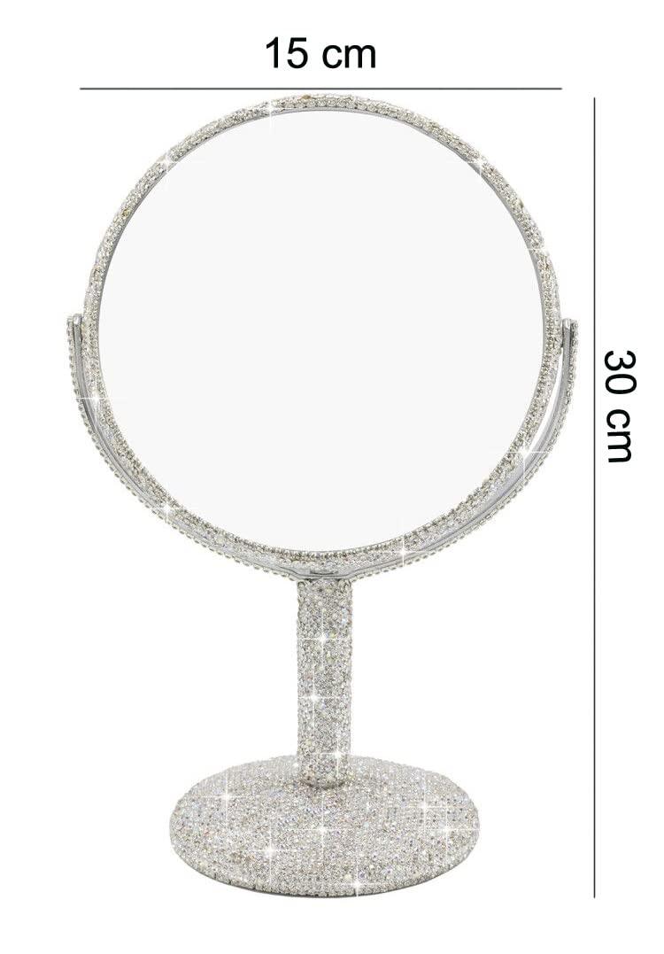Bestbling Bestbling Bling Rhinestone Portable Magnified Double Sided Swivel Makeup Vanity Mirror, 360°Rotate Makeup Mirror Round Shaped Two-Sided Makeup Mirror (Silver)