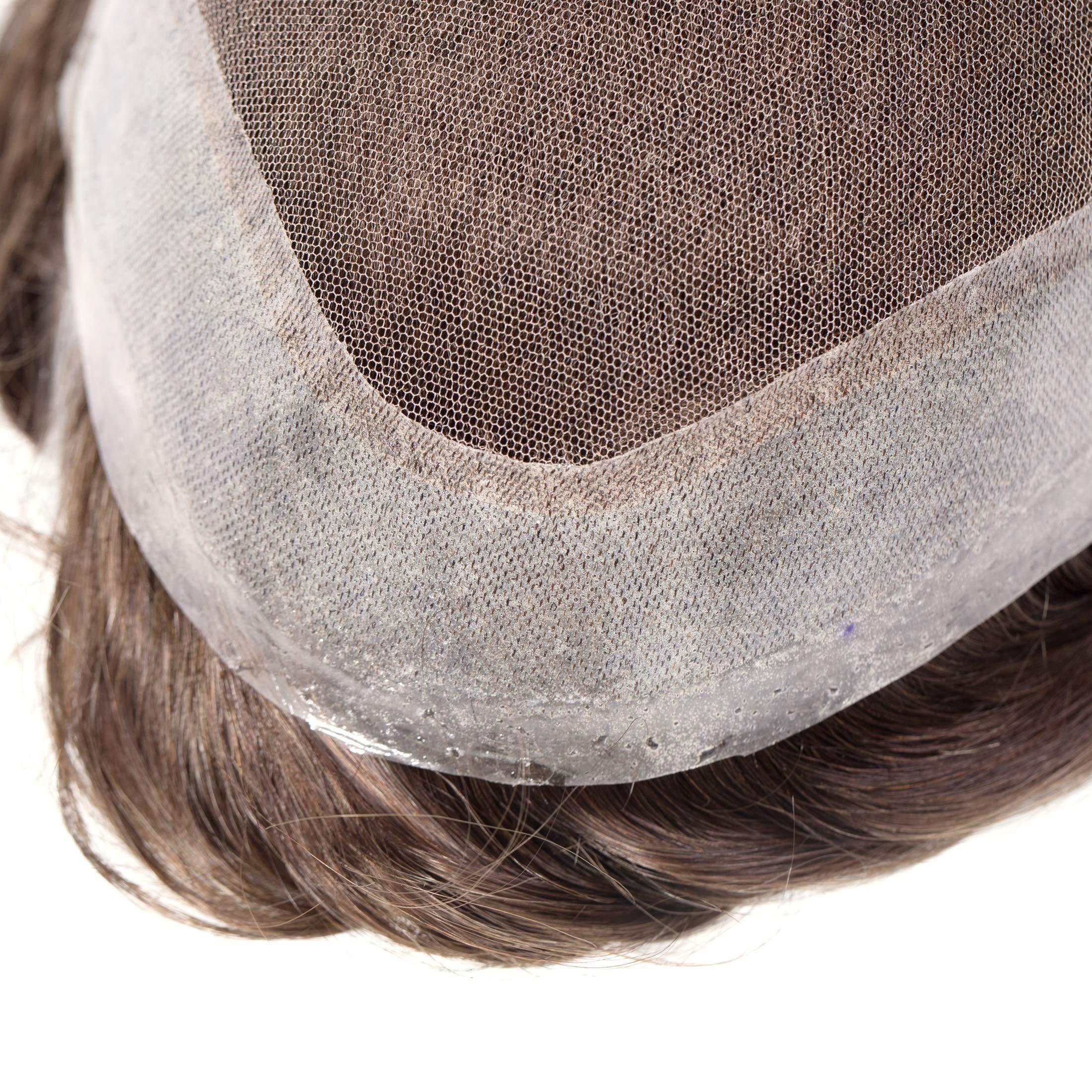 Superhairpieces Superhairpieces Men\'s 8\" x 10\" Hairpieces Toupee for Men 6\" Soft Fine Indian Remy Hair 120-110% Density French Lace top with Poly and Glass Silk (Golden Full Grey)