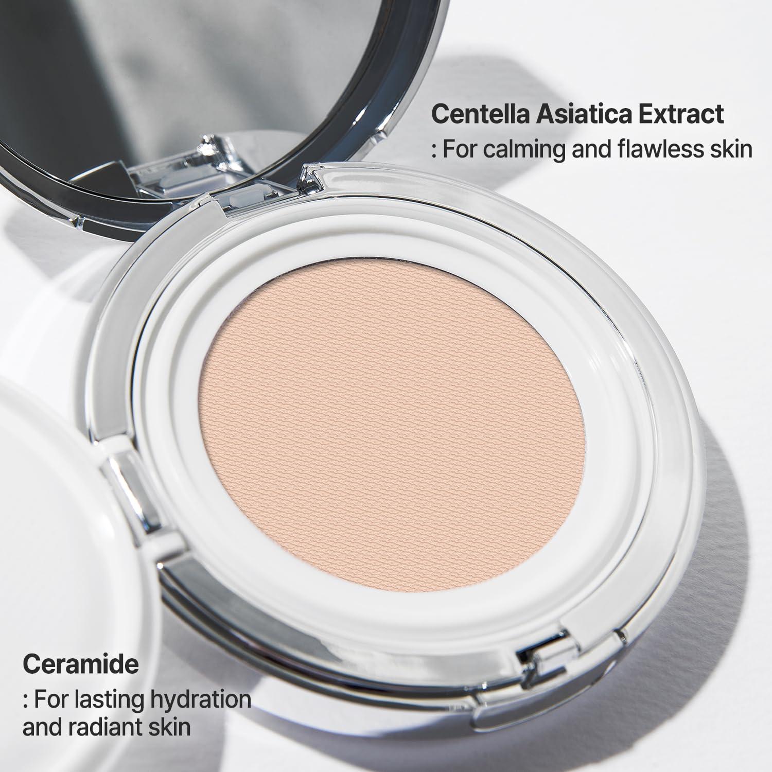 2aN 2aN Gleaming Tension Cushion Foundation Pact, Korean Cushion Foundation Makeup, Lightweight & Buildable Coverage with Ceramides and Centella Asiatica (#21 Light Beige, 0.45 oz)