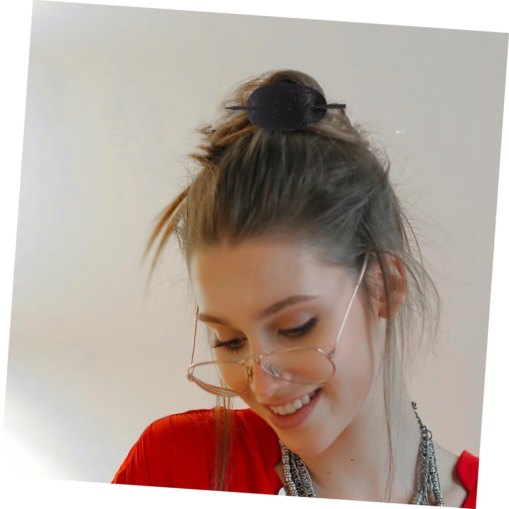 Didiseaon Didiseaon 3pcs Leather Hair Barrette Stick Black Hair Women Hair Accessories Stick Barrettes Oval Hair Clip