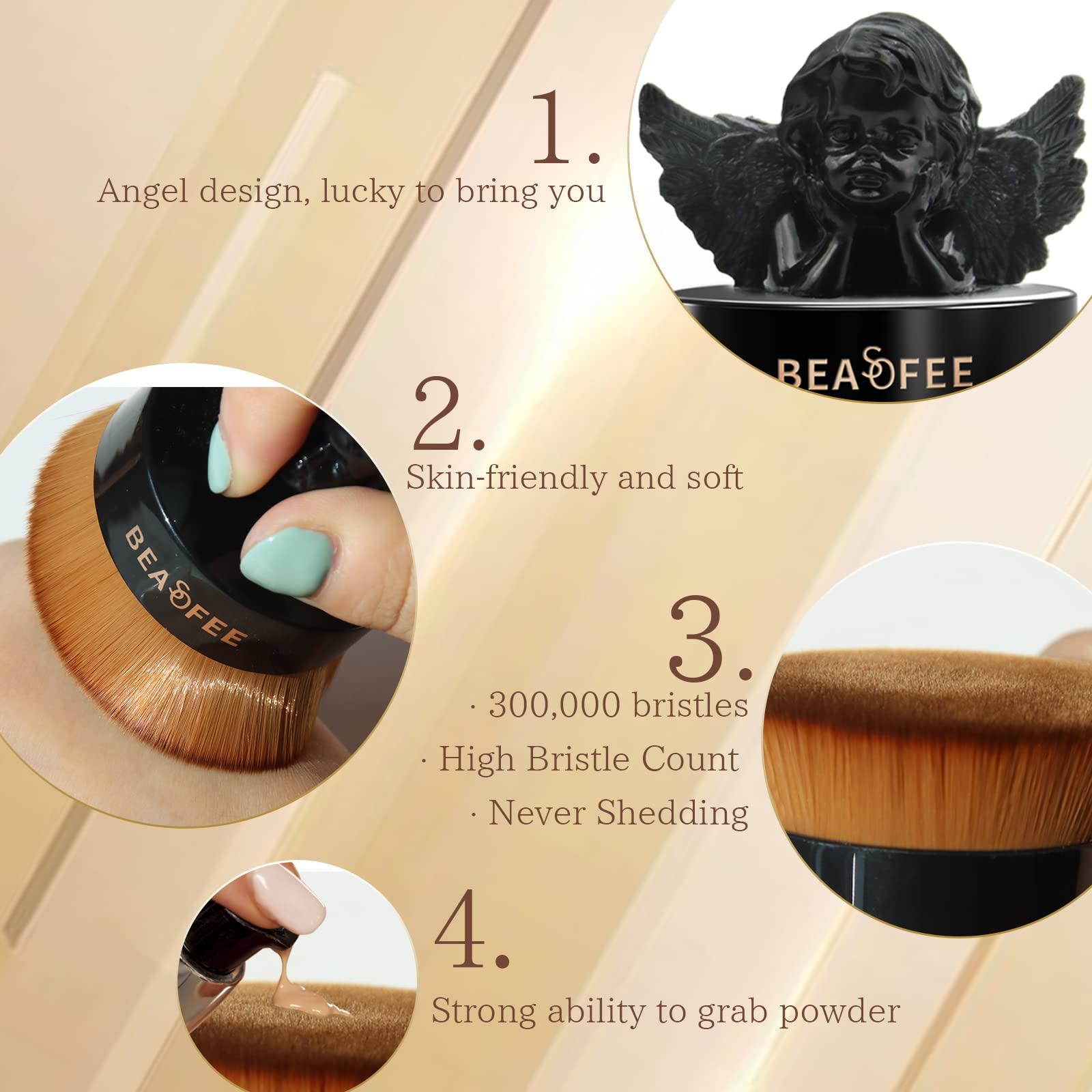 BEASOFEE Foundation Makeup Brush Flat Top Kabuki Foundation Face Makeup Brushes,Professional Body Foundation Brush for Blending Liquid,Cream or Mineral Powder Large Body Makeup Face Brush 02Black
